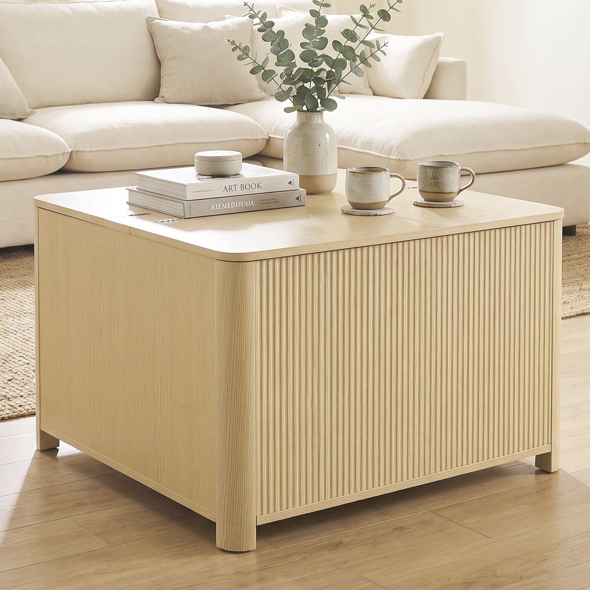 31 Inch Natural Coffee Table Storage Cabinet
