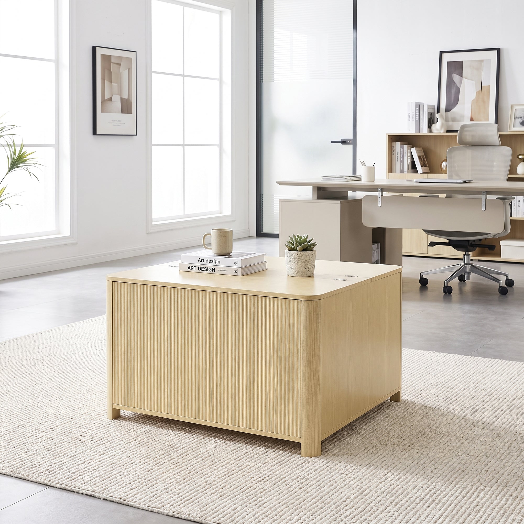 31 Inch Natural Coffee Table Storage Cabinet