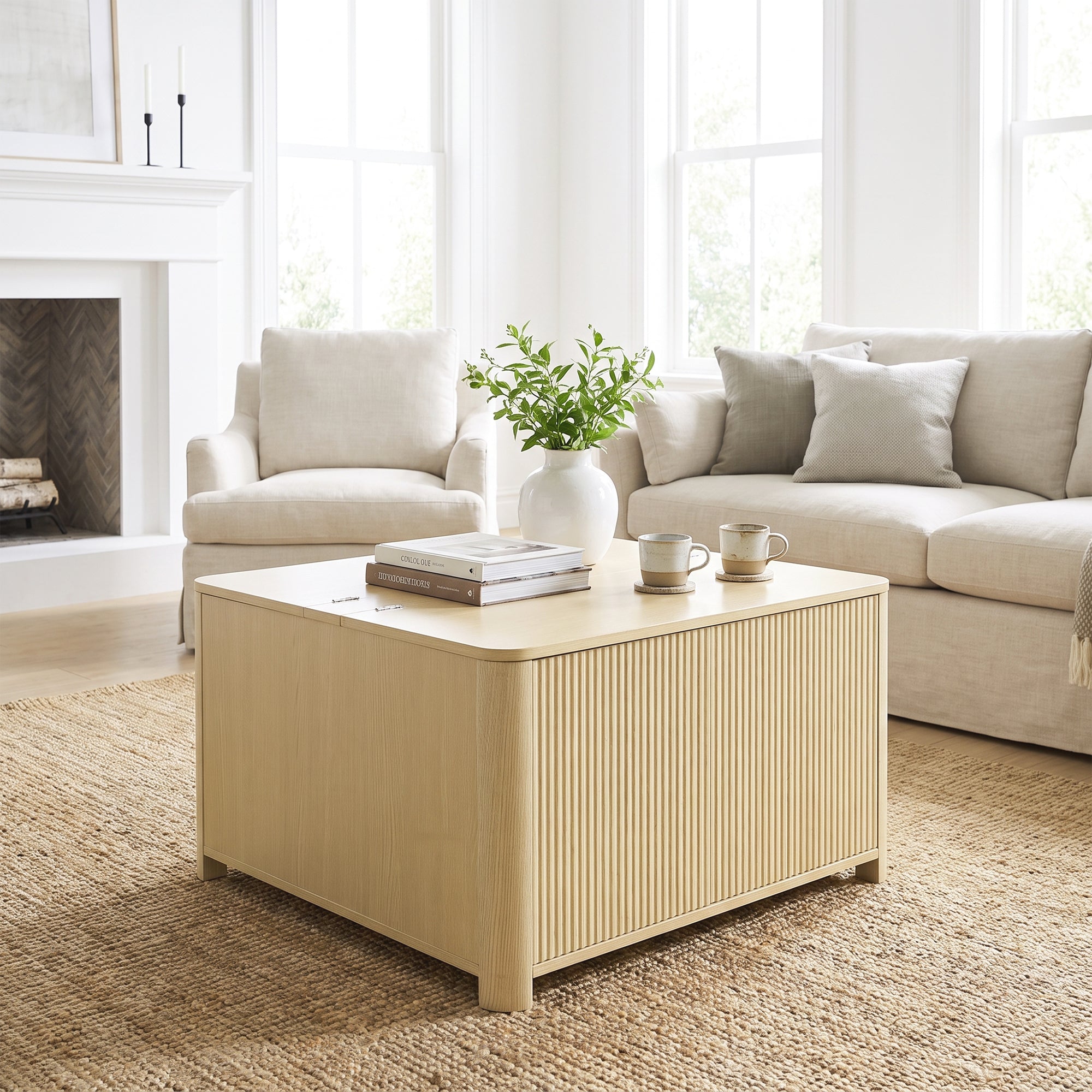 31 Inch Natural Coffee Table Storage Cabinet
