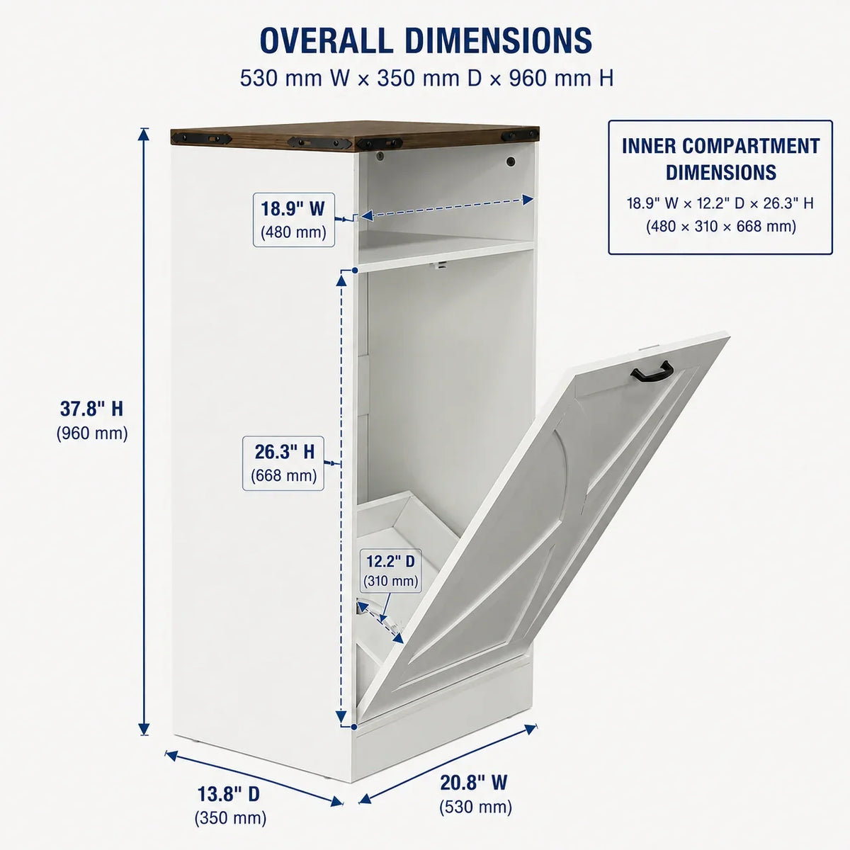 38 Inch H Storage Cabinet 13 Gallon Garbage Can Holder for Kitchen, Bathroom, Living Room