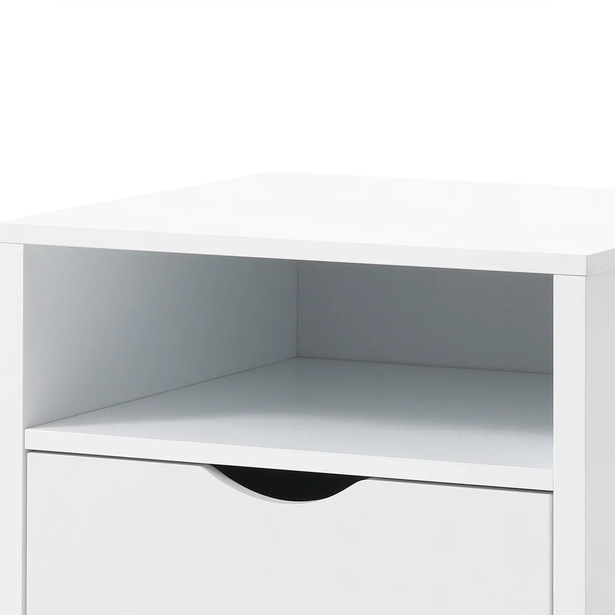 19" Jeff White End Table with Drawer and Shelf for Bedroom, Minimalist Sofa