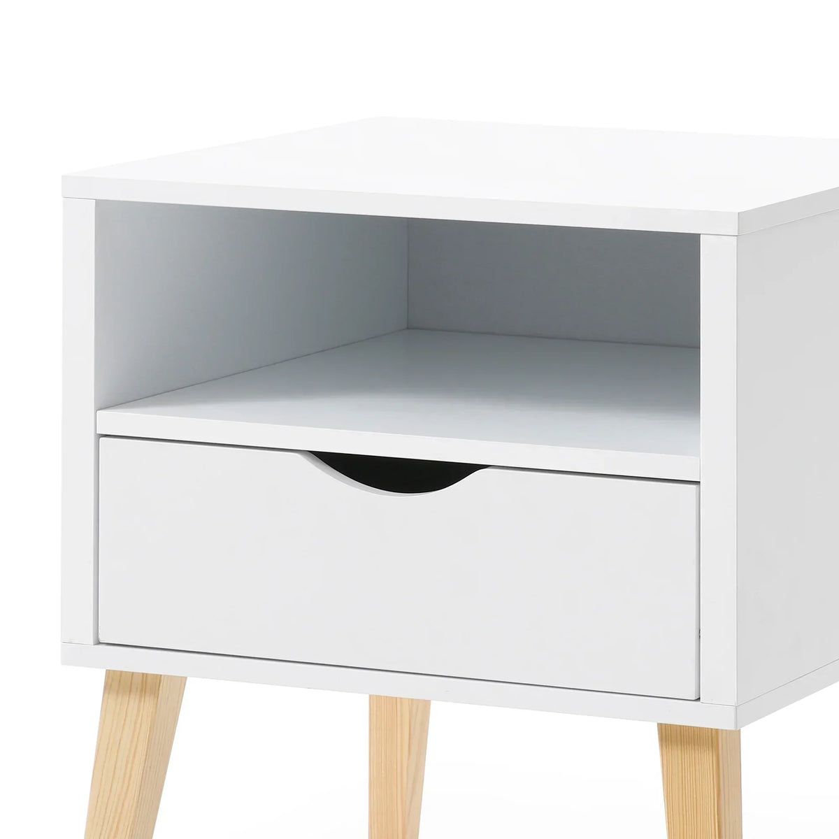 19" Jeff White End Table with Drawer and Shelf for Bedroom, Minimalist Sofa