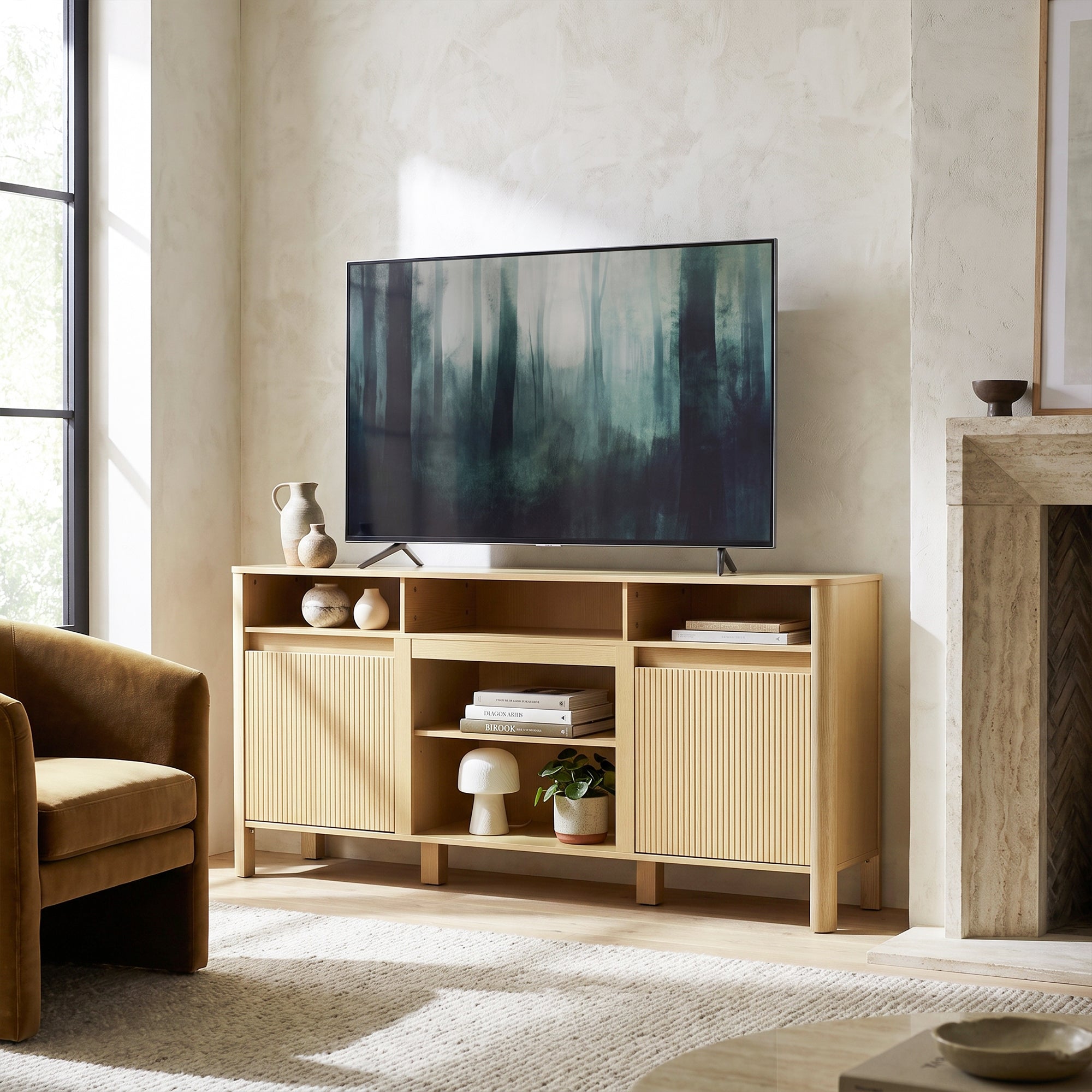68 Inch Entertainment Center TV Stand with Storage Cabinets & Optional 24 Inch Electric Fireplace