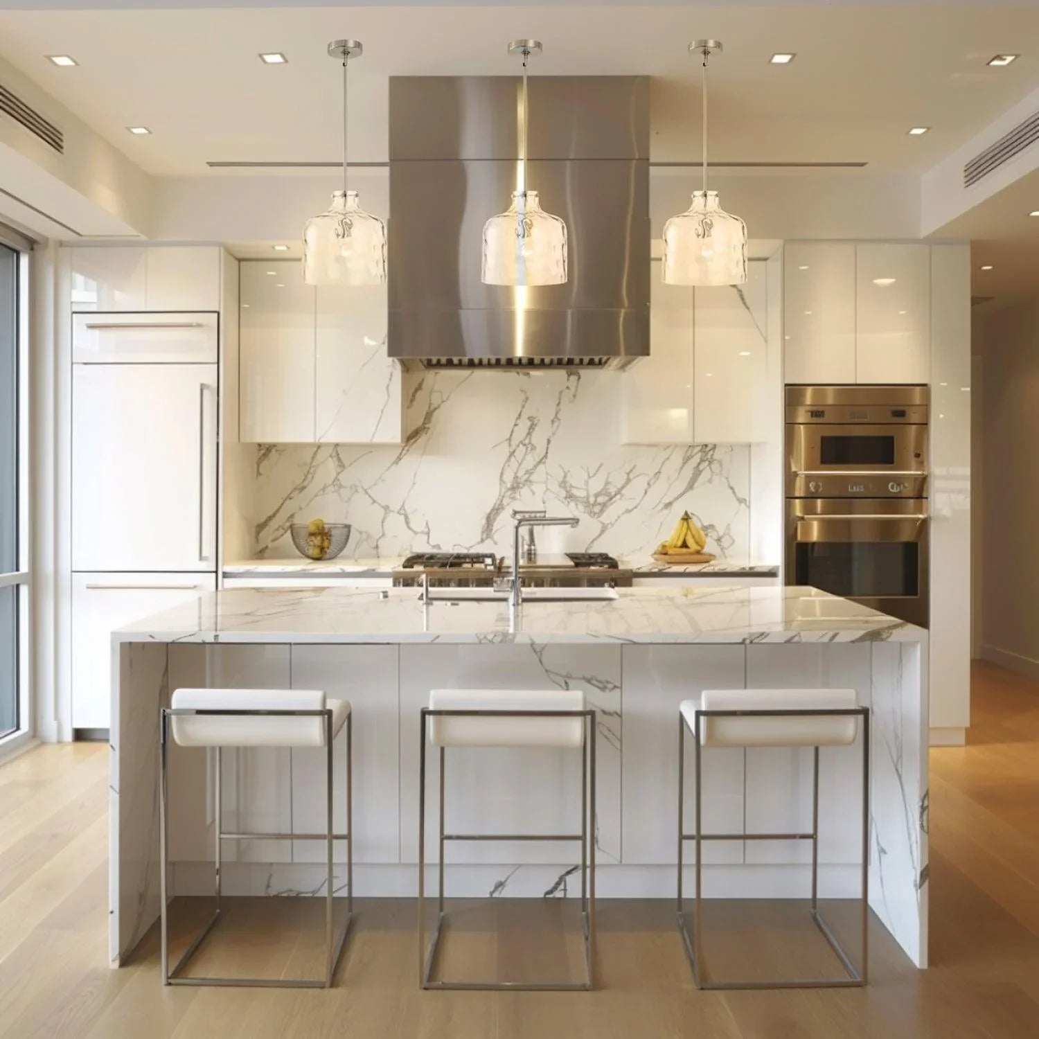 Lámpara colgante Kara Farmhouse de una luz con vidrio texturizado y níquel