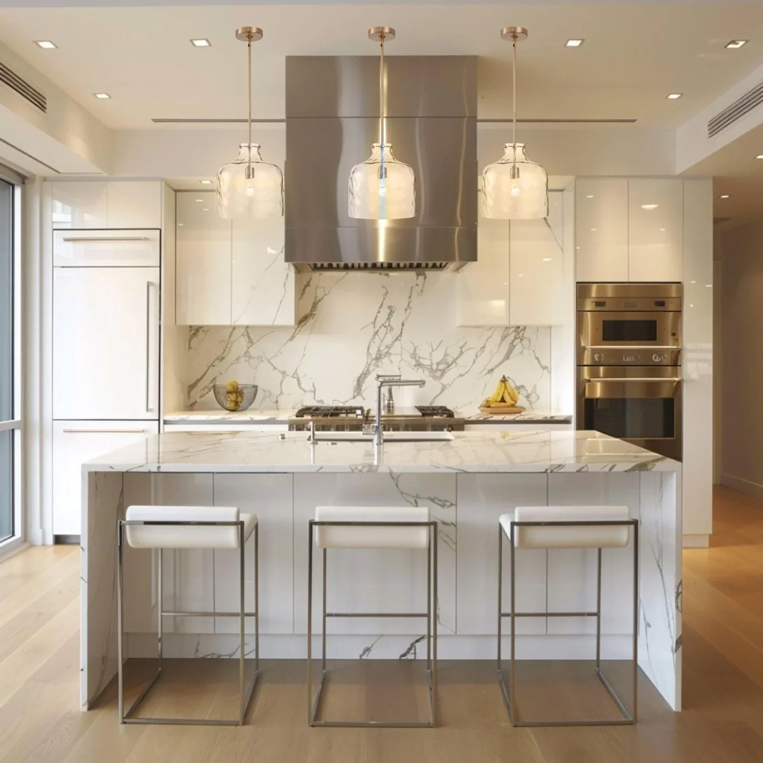 Lámpara colgante Kara Farmhouse de una luz con vidrio texturizado y níquel