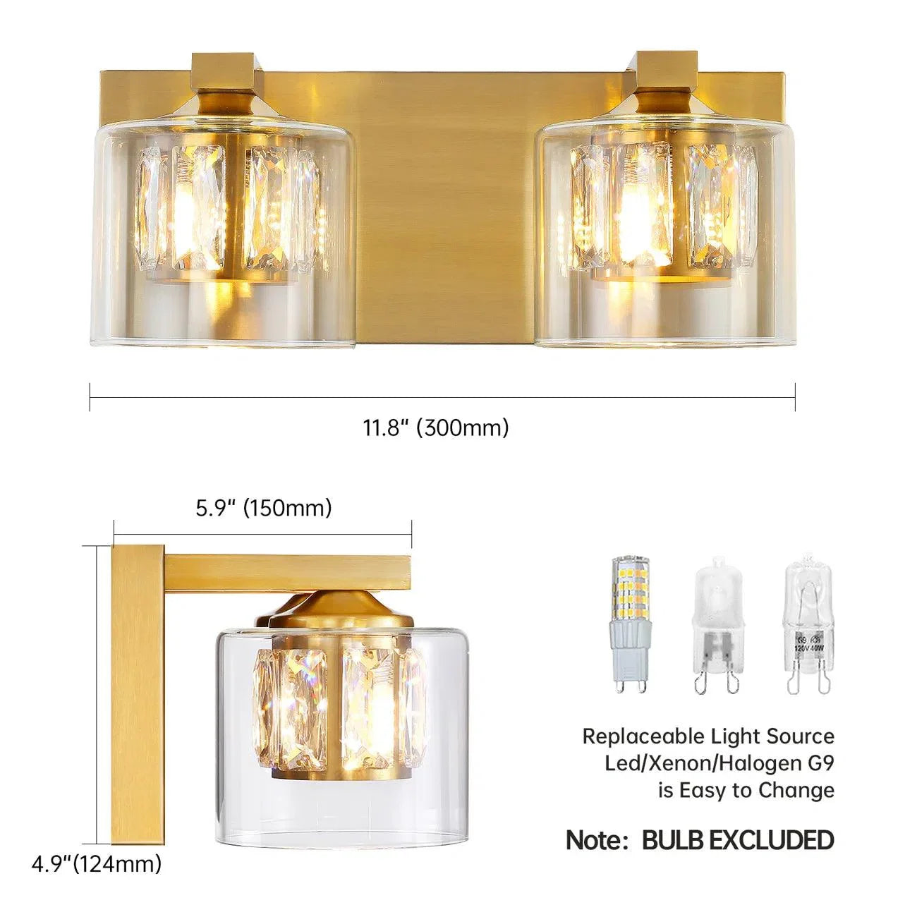 Lámpara de tocador de baño moderna Kolt Chrome de 2 luces