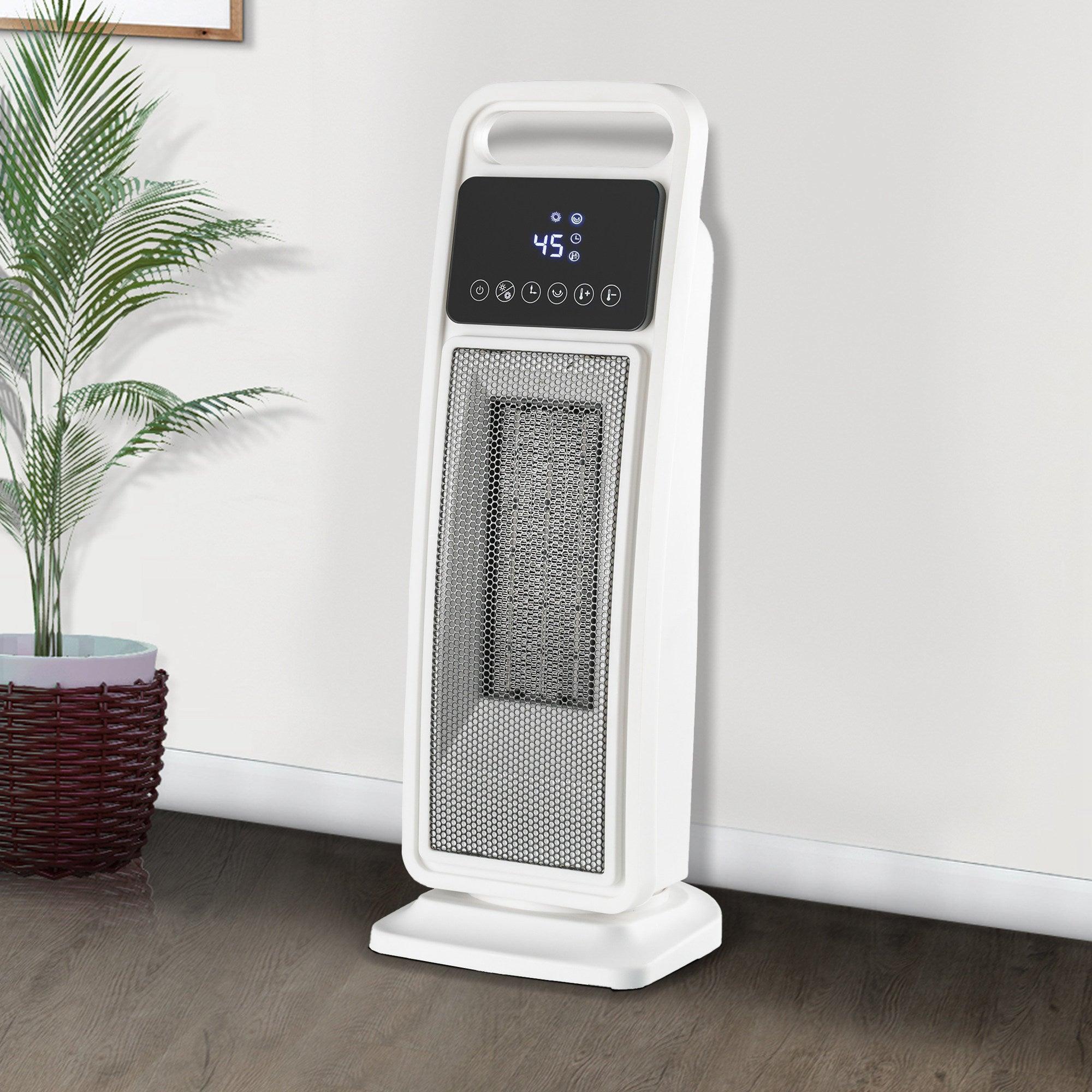Calentador y ventilador eléctrico de cerámica PTC portátil de 2000 W con control remoto, 2 configuraciones de calor y protección de seguridad.