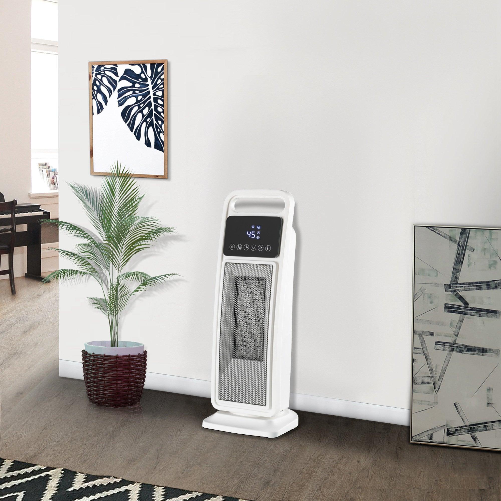 Calentador y ventilador eléctrico de cerámica PTC portátil de 2000 W con control remoto, 2 configuraciones de calor y protección de seguridad.
