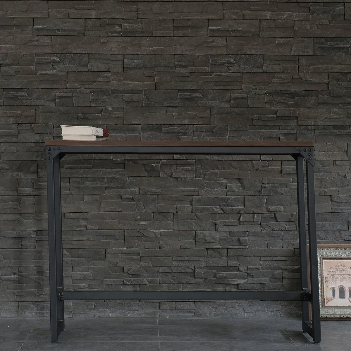 55"W Minimalist Logan Solid Wood and Metal Console Table