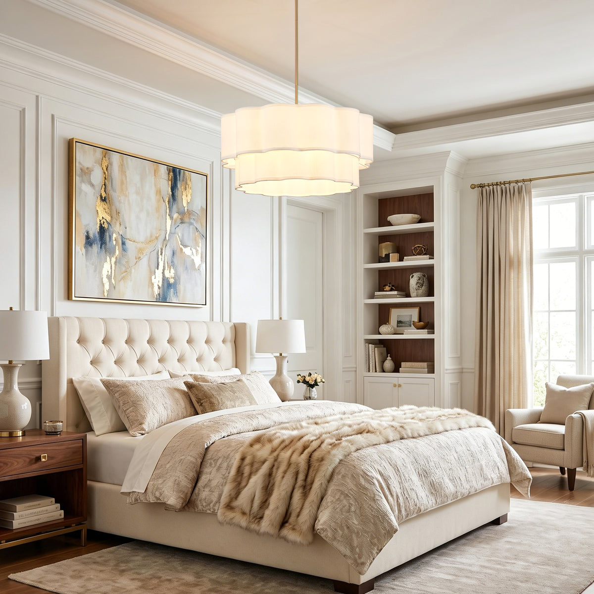 Hulda 6-Light Brushed Brass Chandelier with Layered Linen Shade