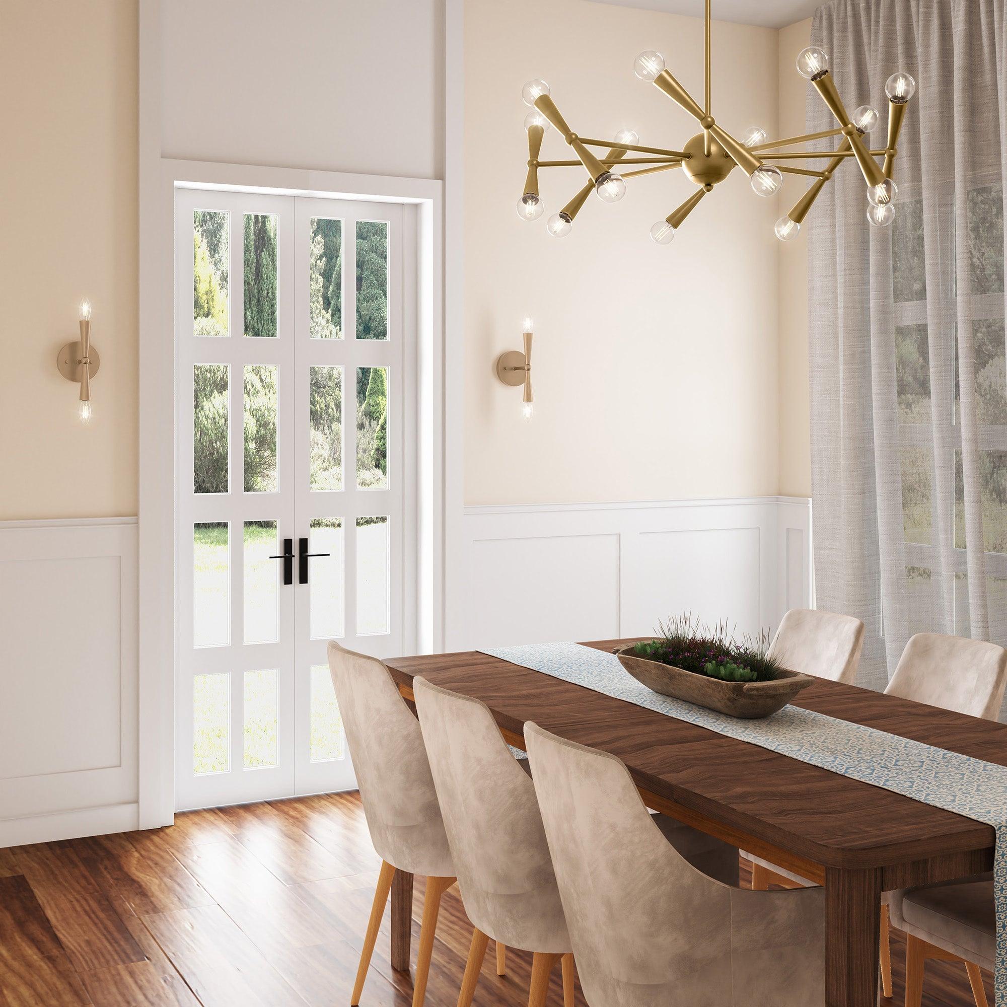 Aplique de pared Mizu Mid-Century Modern dorado de dos luces