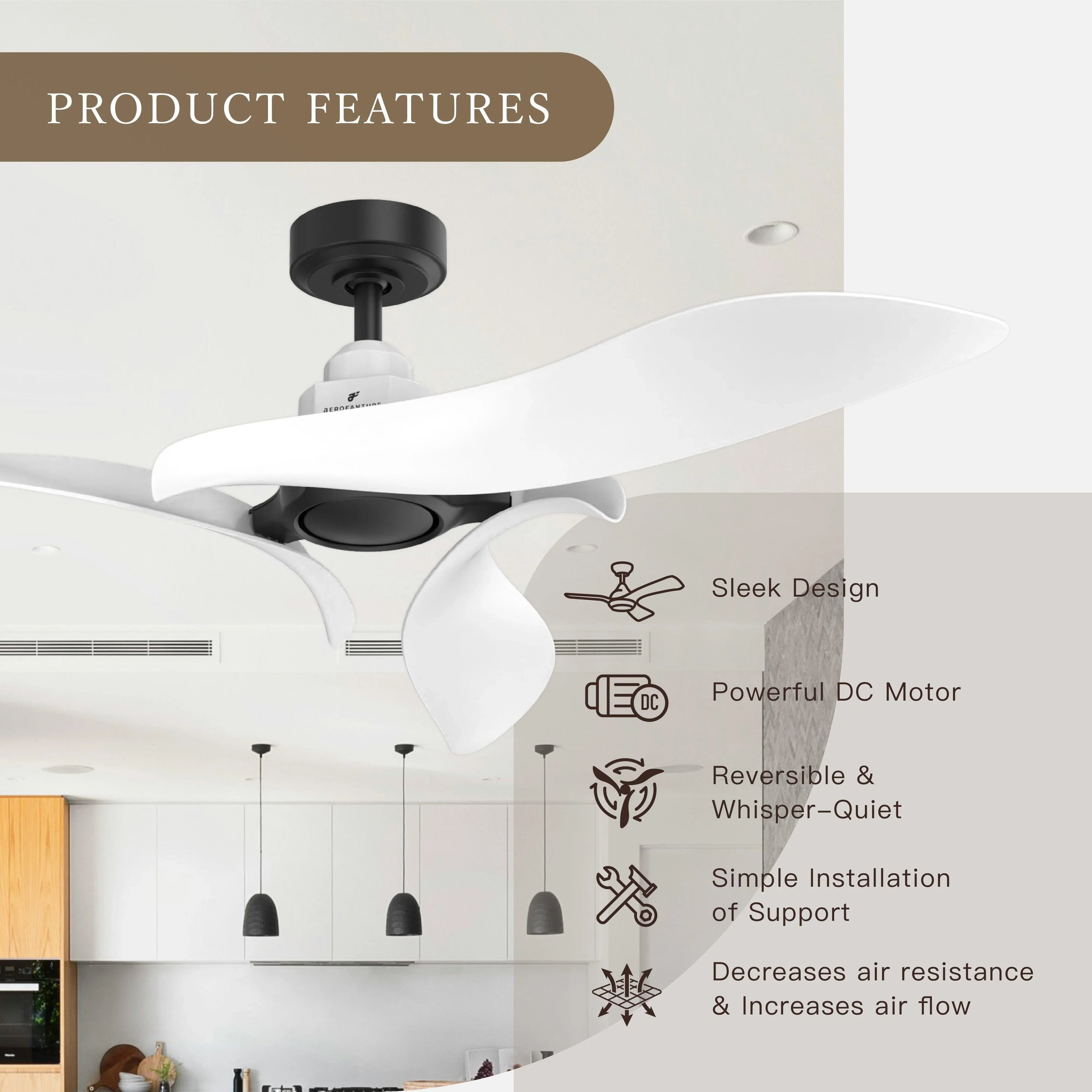 54" DC Motor 6 Speed Black Ceiling Fan