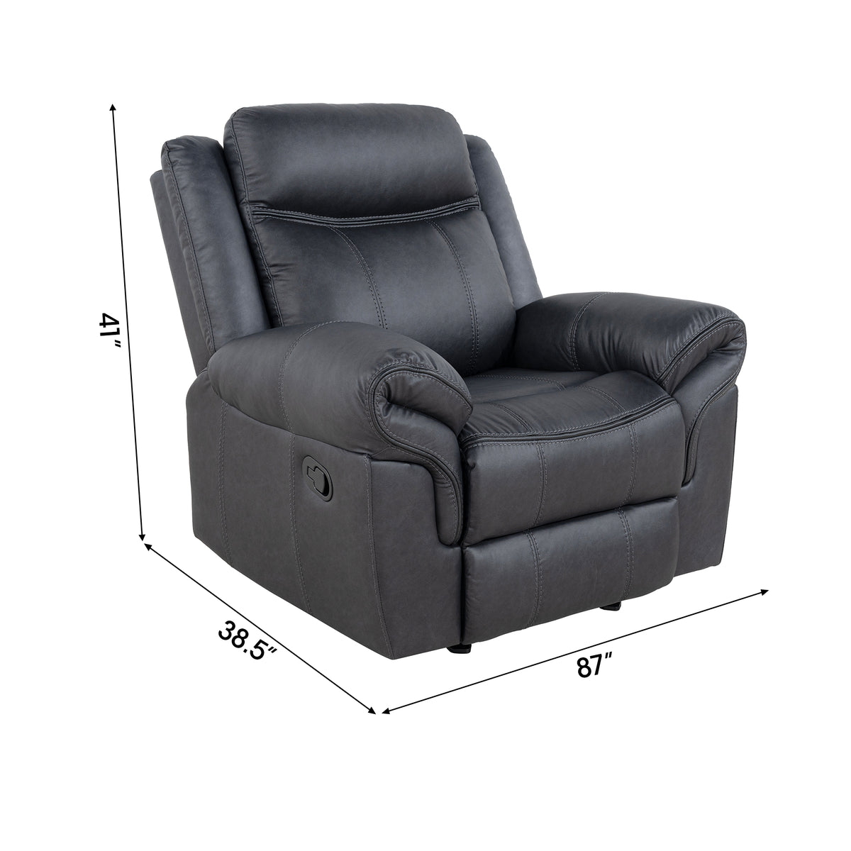 Agata 41 Inch Leatherette Glider Recliner Chair with Pillow Arms