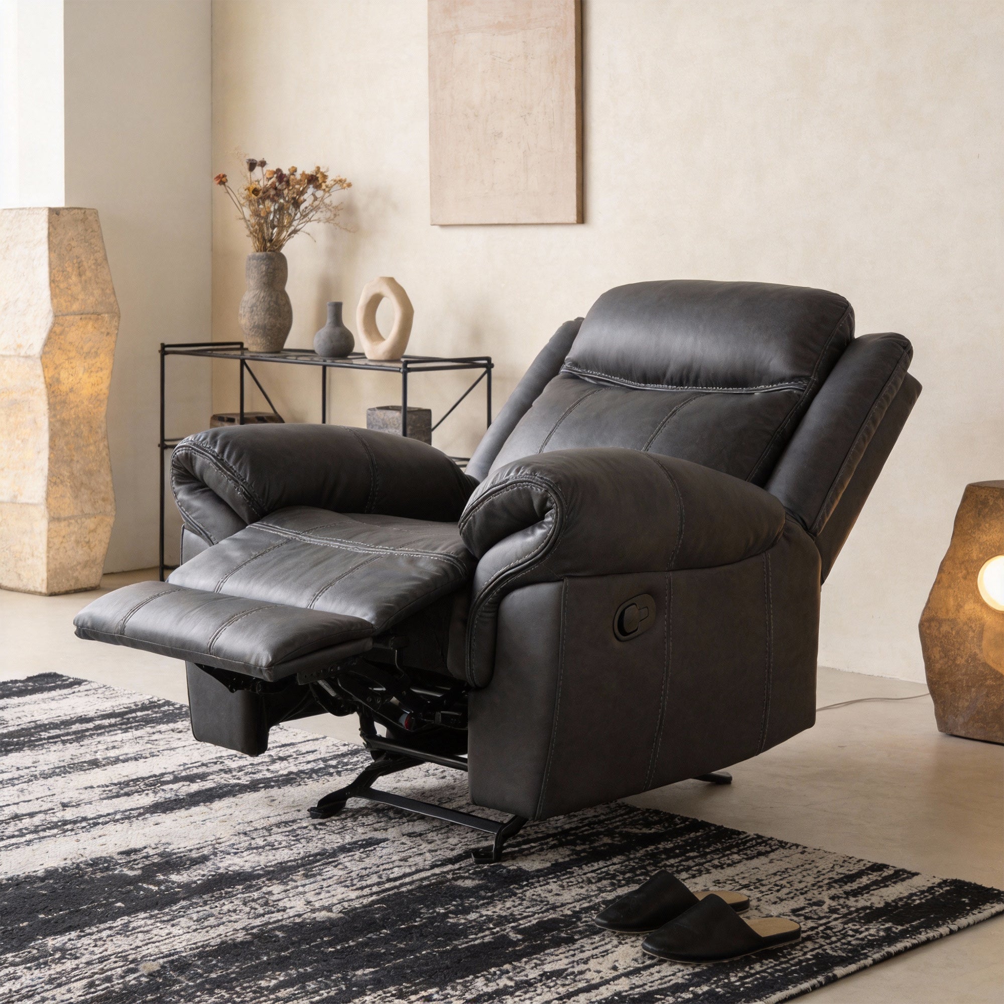 Agata 41 Inch Leatherette Glider Recliner Chair with Pillow Arms