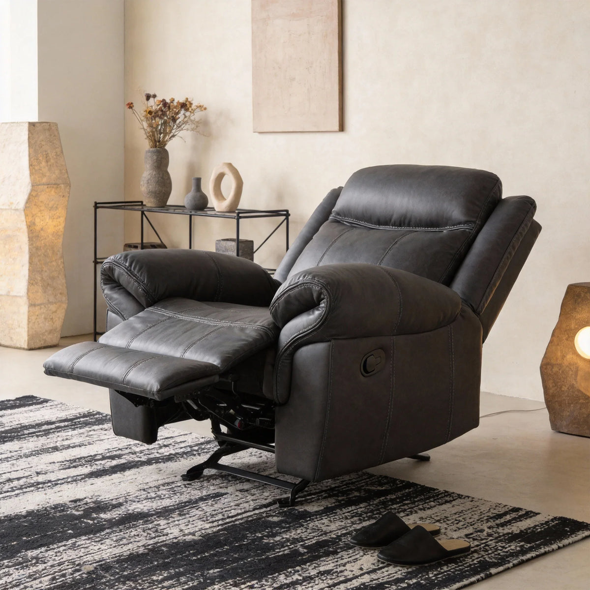 Agata 41 Inch Leatherette Glider Recliner Chair with Pillow Arms