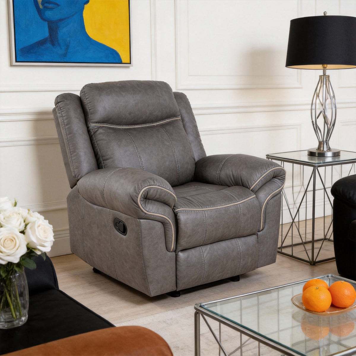 Agata 41 Inch Leatherette Glider Recliner Chair with Pillow Arms