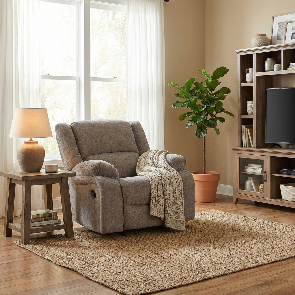 Cosimo 42 Inch Mocha Chenille Manual Recliner with Pillow Top Arms