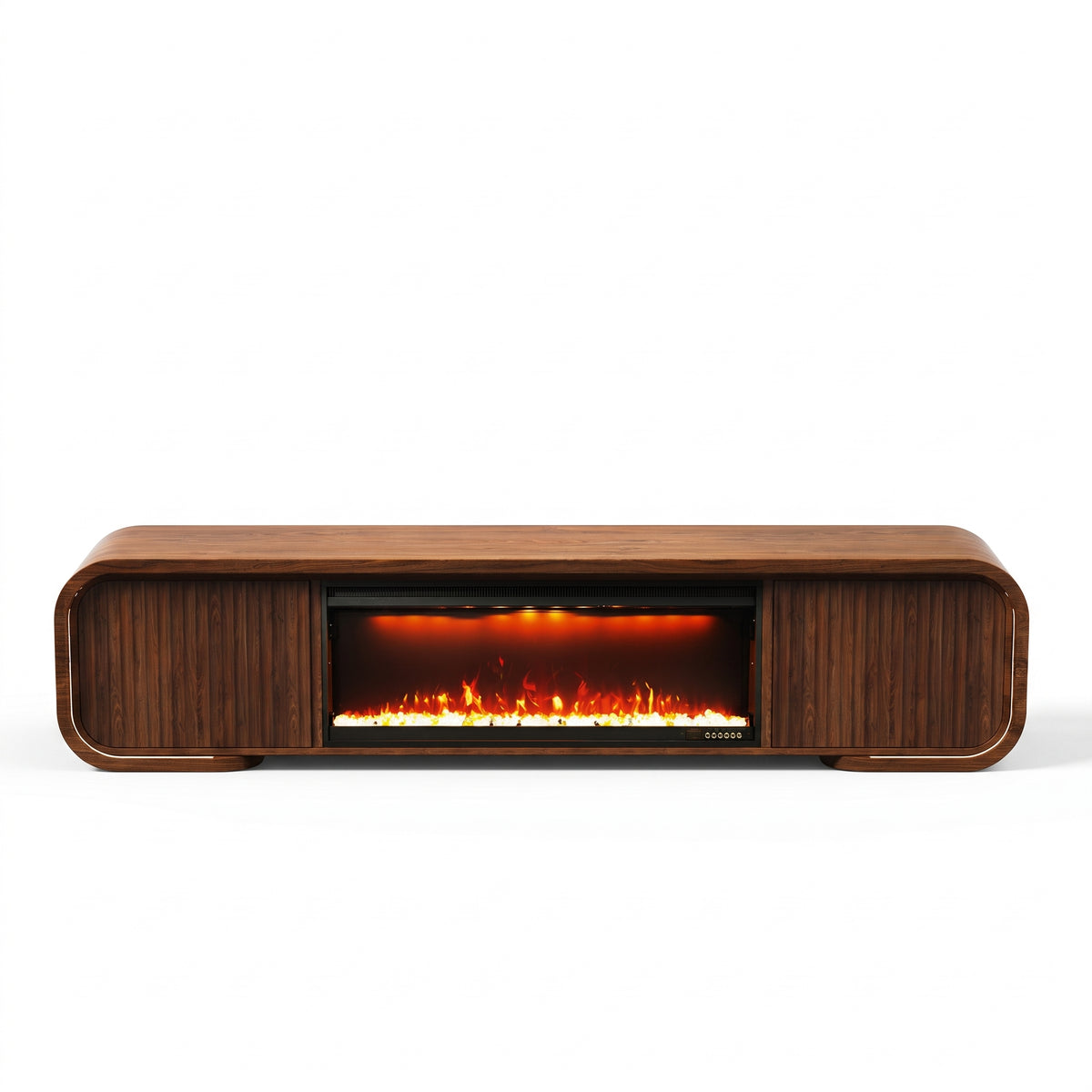 Modern Walnut TV Stand & Coffee Table with Color-Changing LED Lights, Optional 36-Inch Electric Fireplace