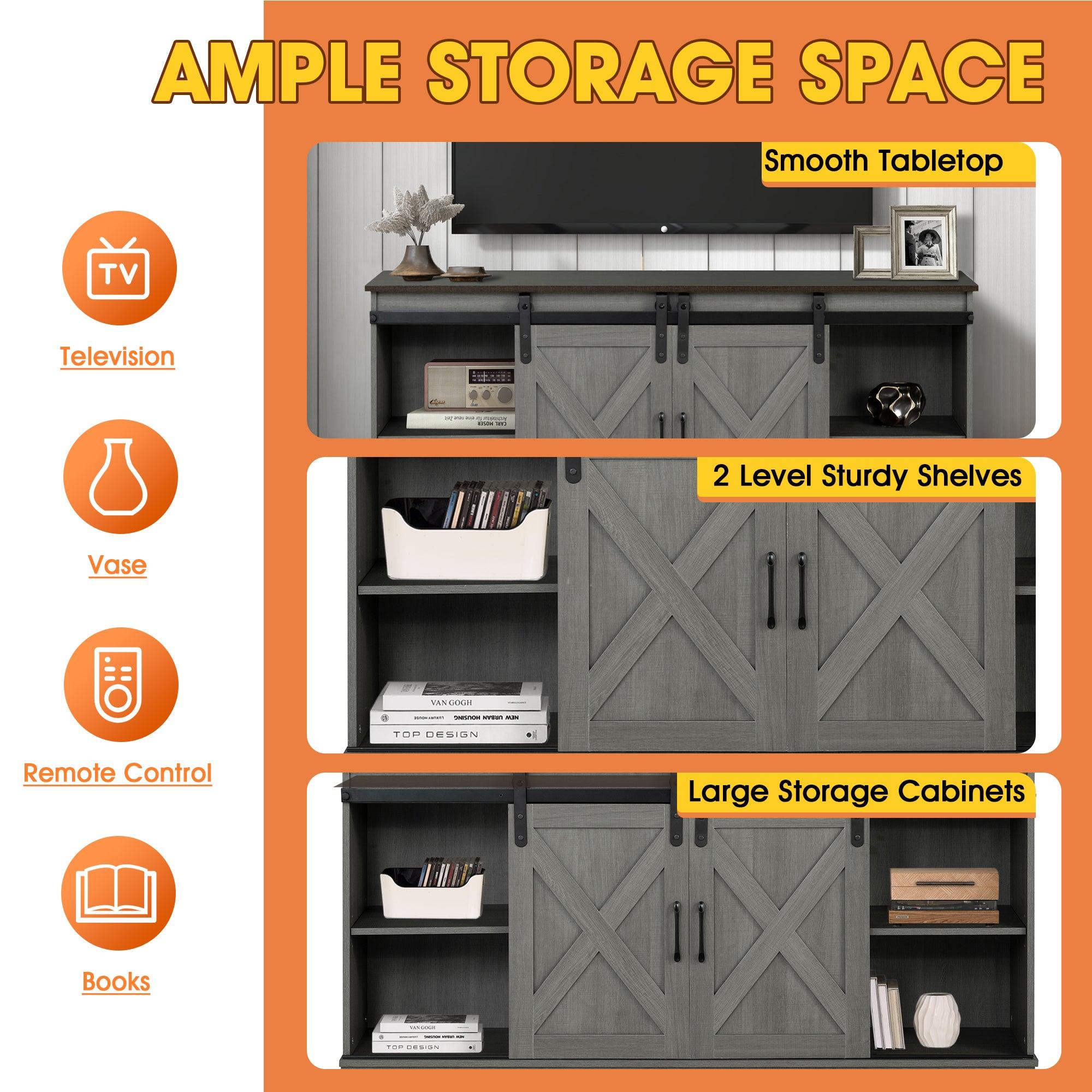 Eira Farmhouse 56-inch TV Stand with Storage Cabinet and Cable Holes, Entertainment Center Console for Living Room, Bedroom