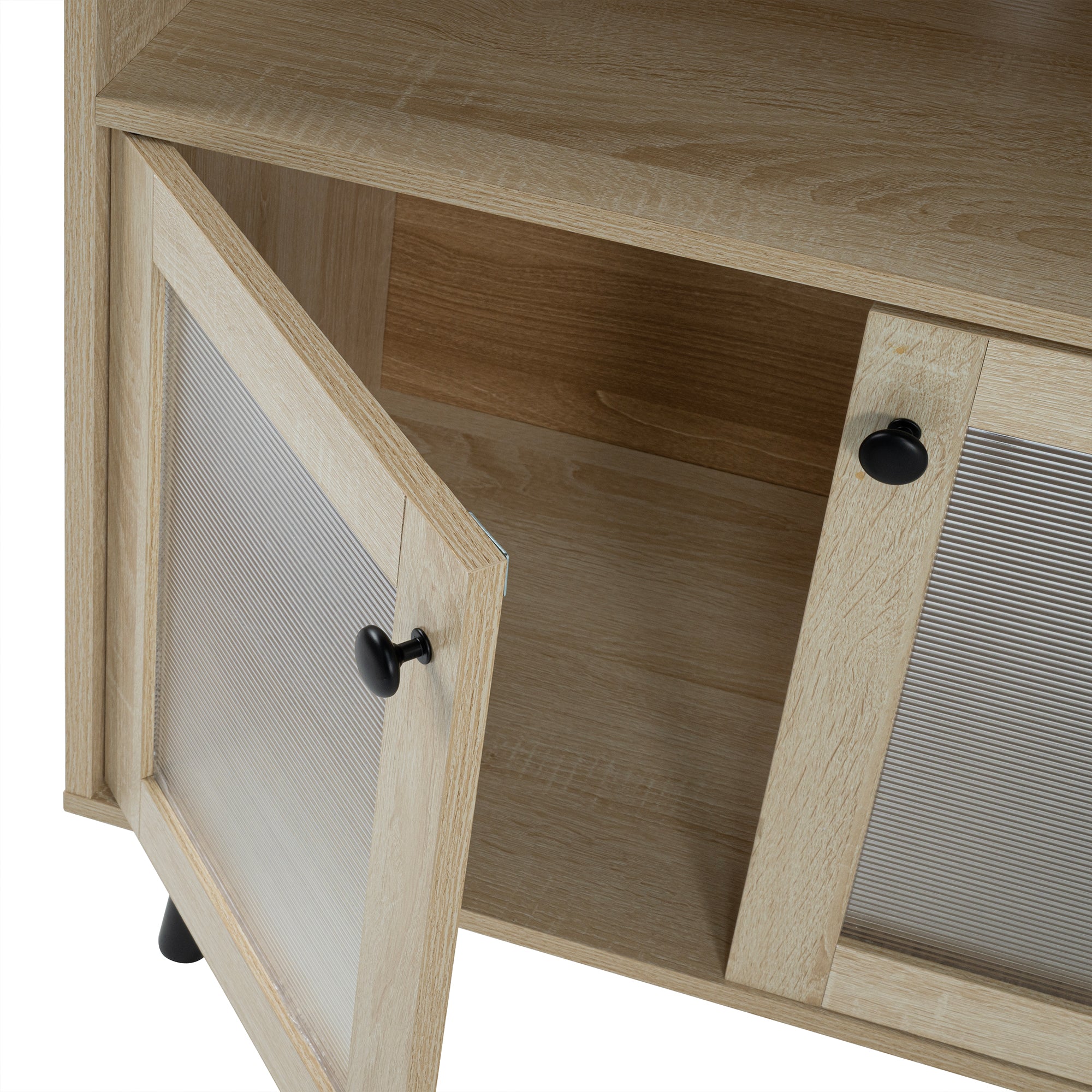 Evans 56 Inch Mid-Century Modern TV Stand with Open Shelves and Cabinets for Living Room, Bedroom