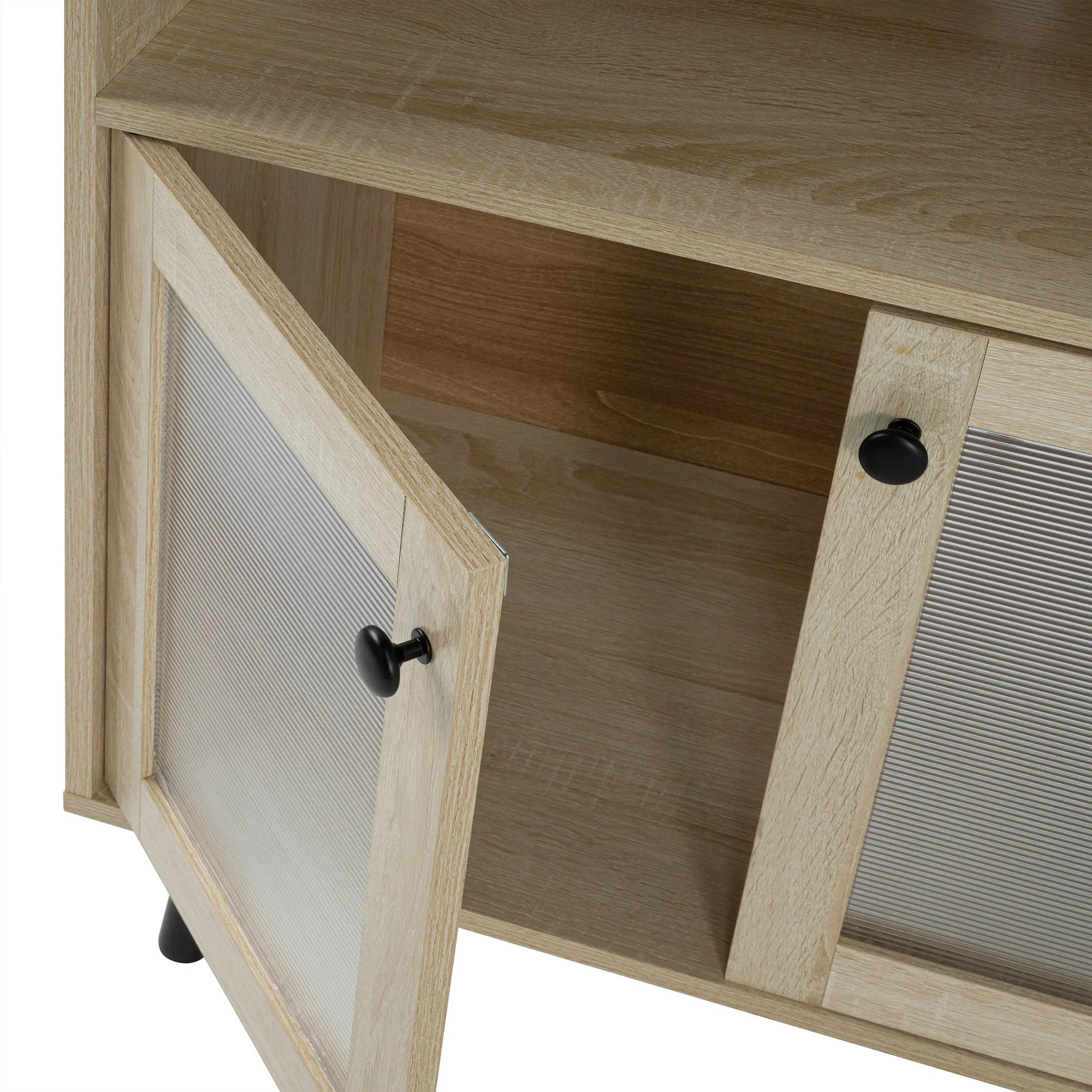 Evans 56 Inch Mid-Century Modern TV Stand with Open Shelves and Cabinets for Living Room, Bedroom