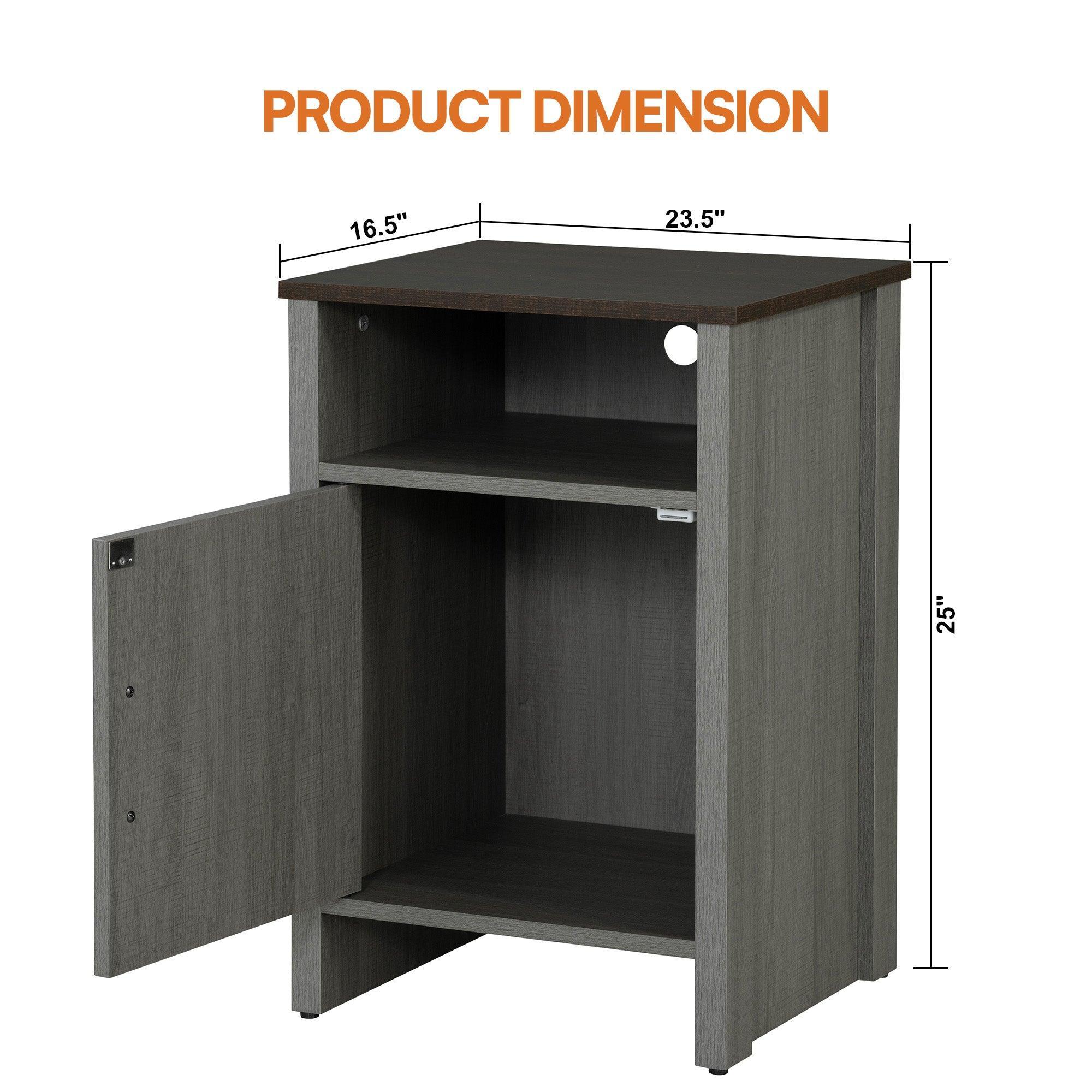 Mesa auxiliar de 40,6 cm en gris estilo granja con puerta estilo granero y estante abierto de Furniture of America