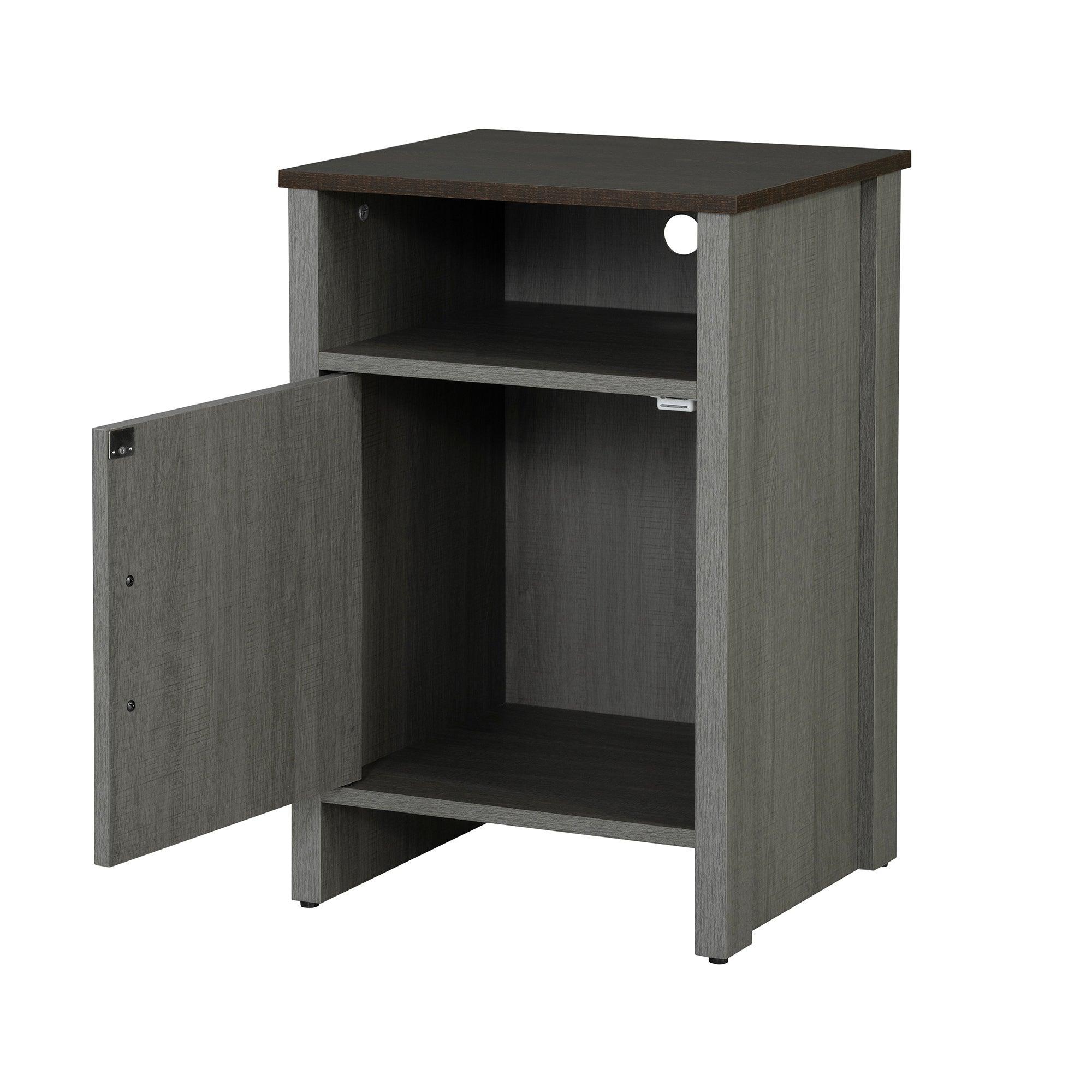 Mesa auxiliar de 40,6 cm en gris estilo granja con puerta estilo granero y estante abierto de Furniture of America