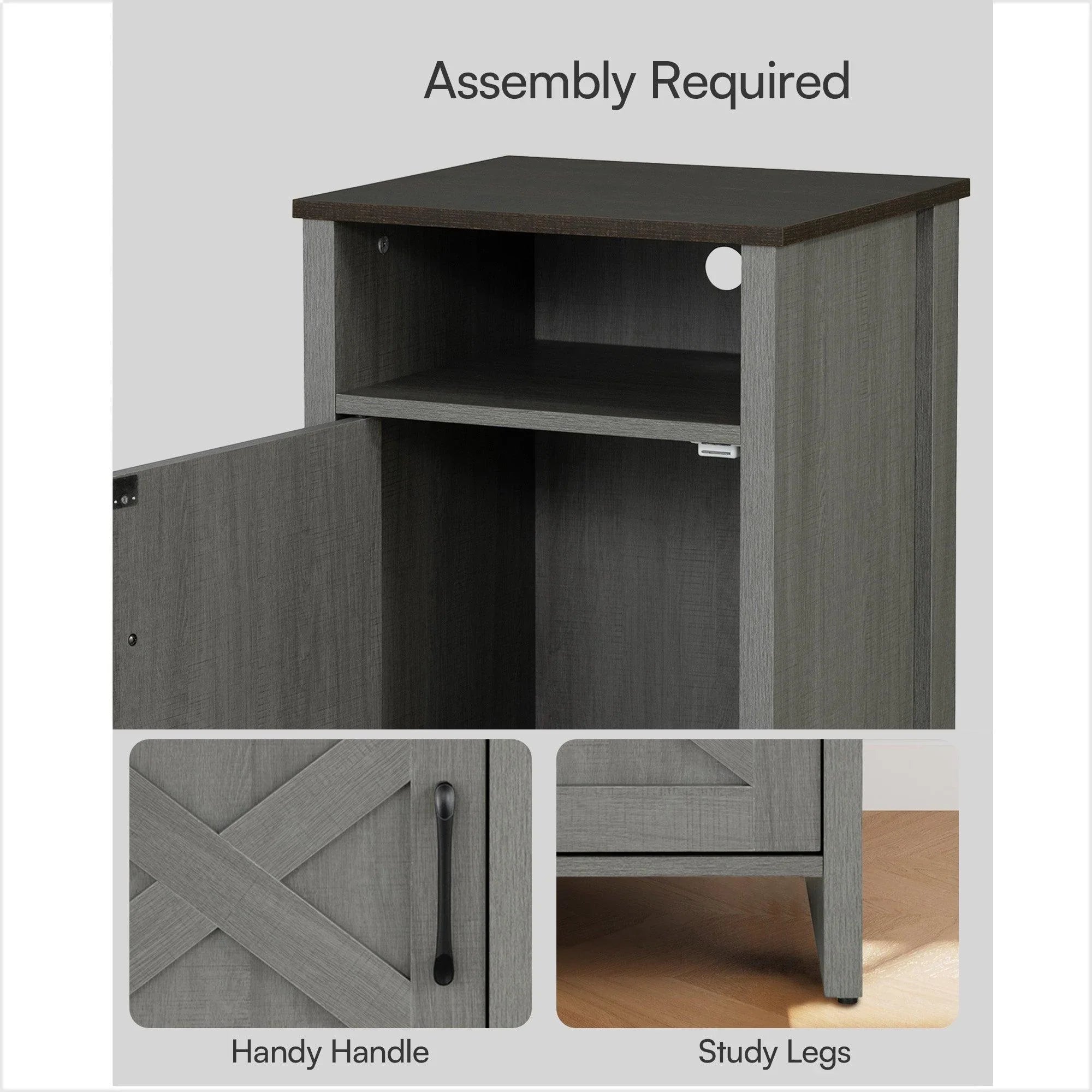 Mesa auxiliar de 40,6 cm en gris estilo granja con puerta estilo granero y estante abierto de Furniture of America