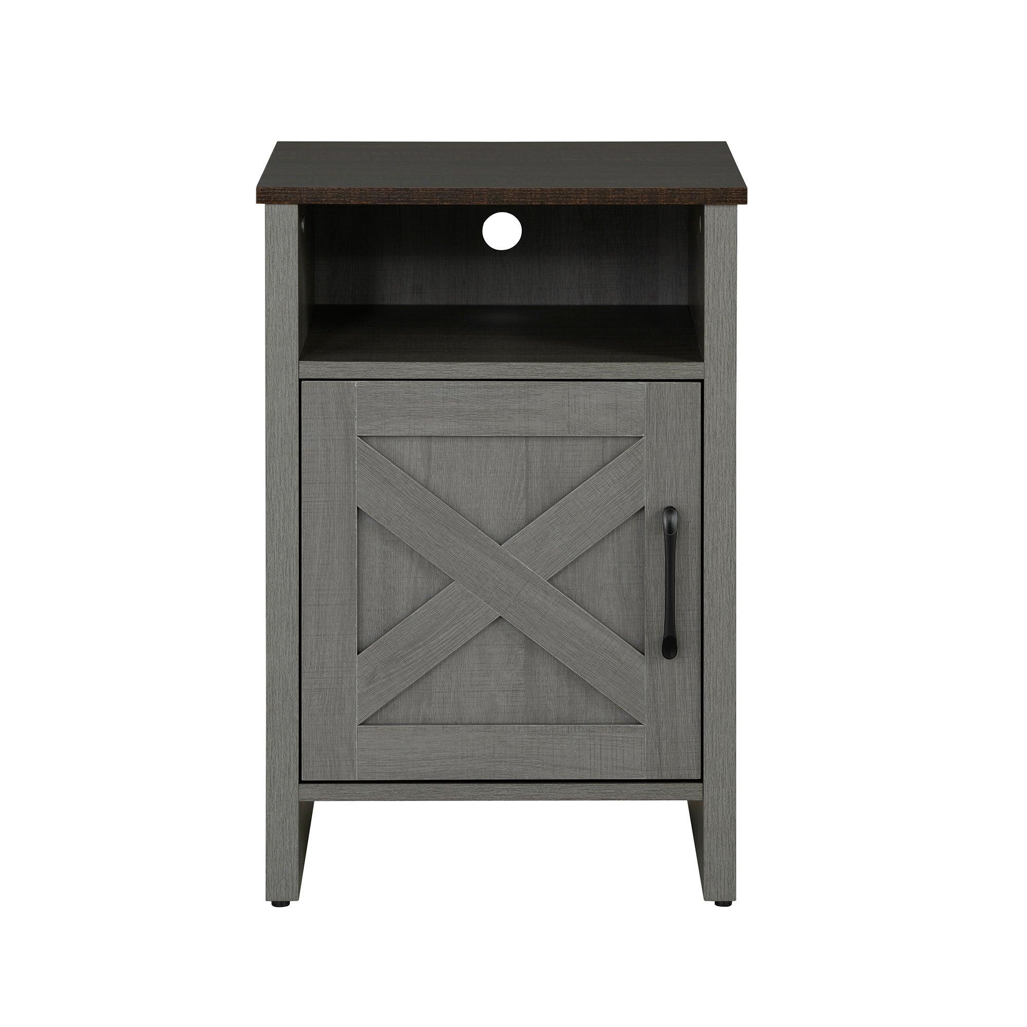 Mesa auxiliar de 40,6 cm en gris estilo granja con puerta estilo granero y estante abierto de Furniture of America