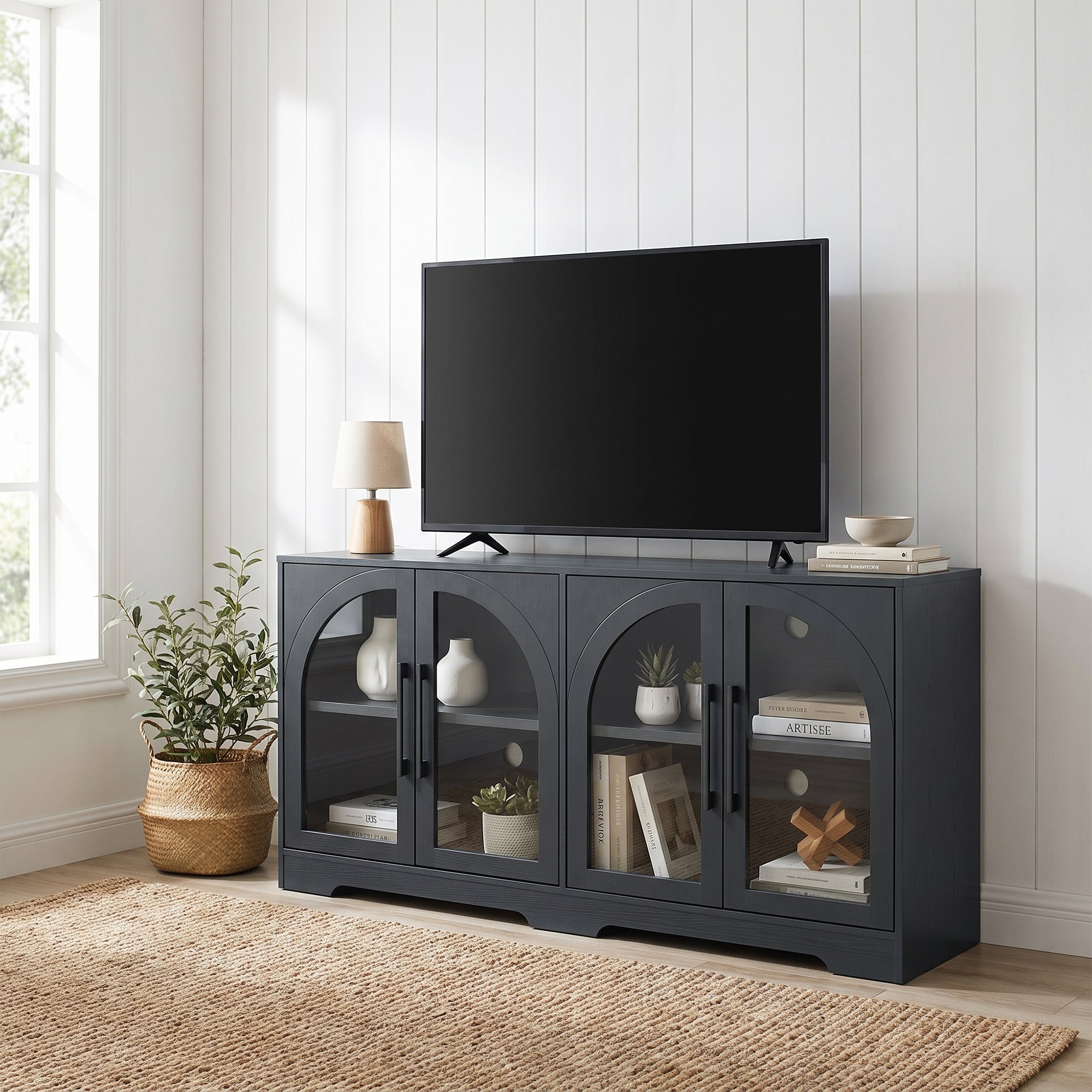 55 Inch TV Stand Console Sideboard Buffet with Adjustable Shelves