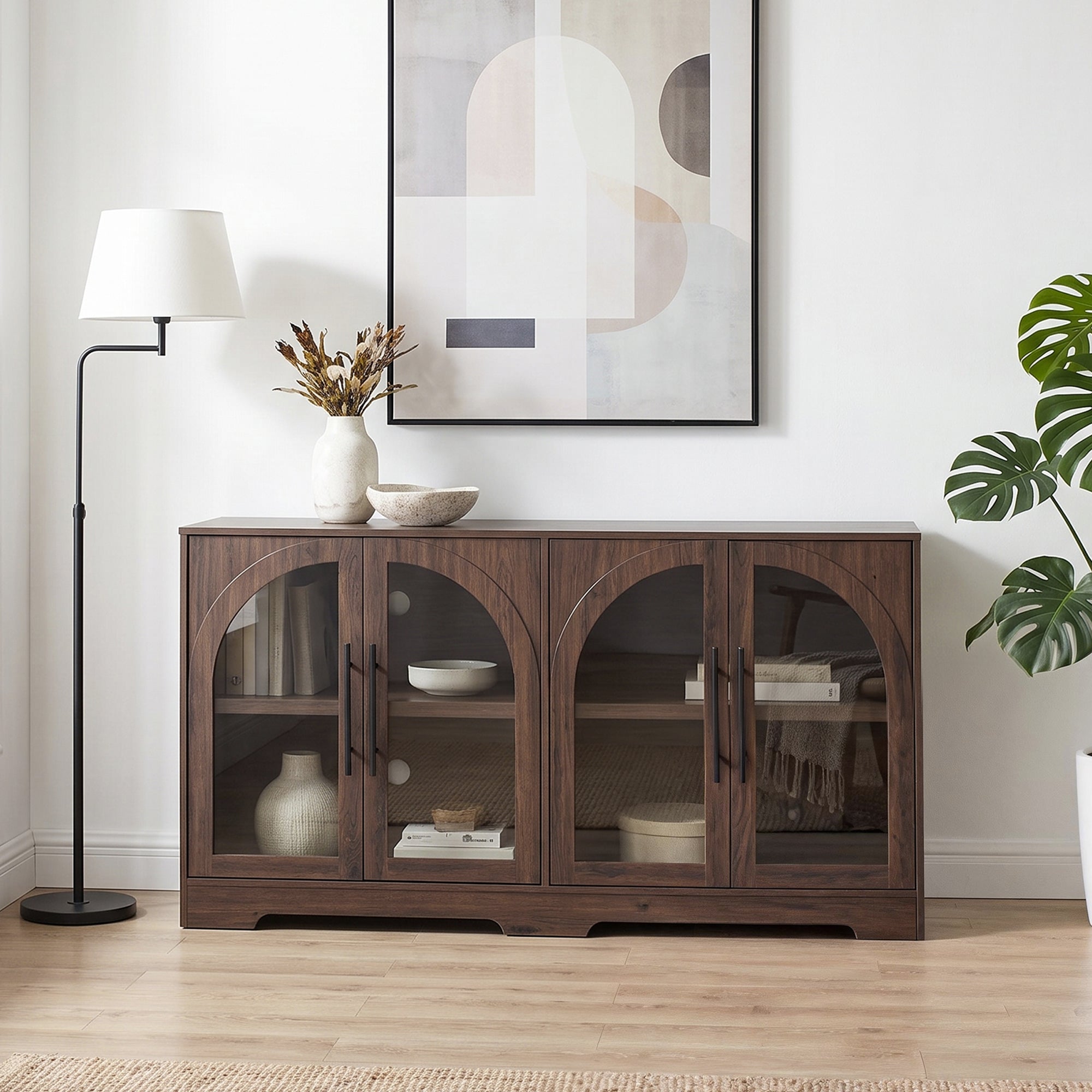 55 Inch TV Stand Console Sideboard Buffet with Adjustable Shelves