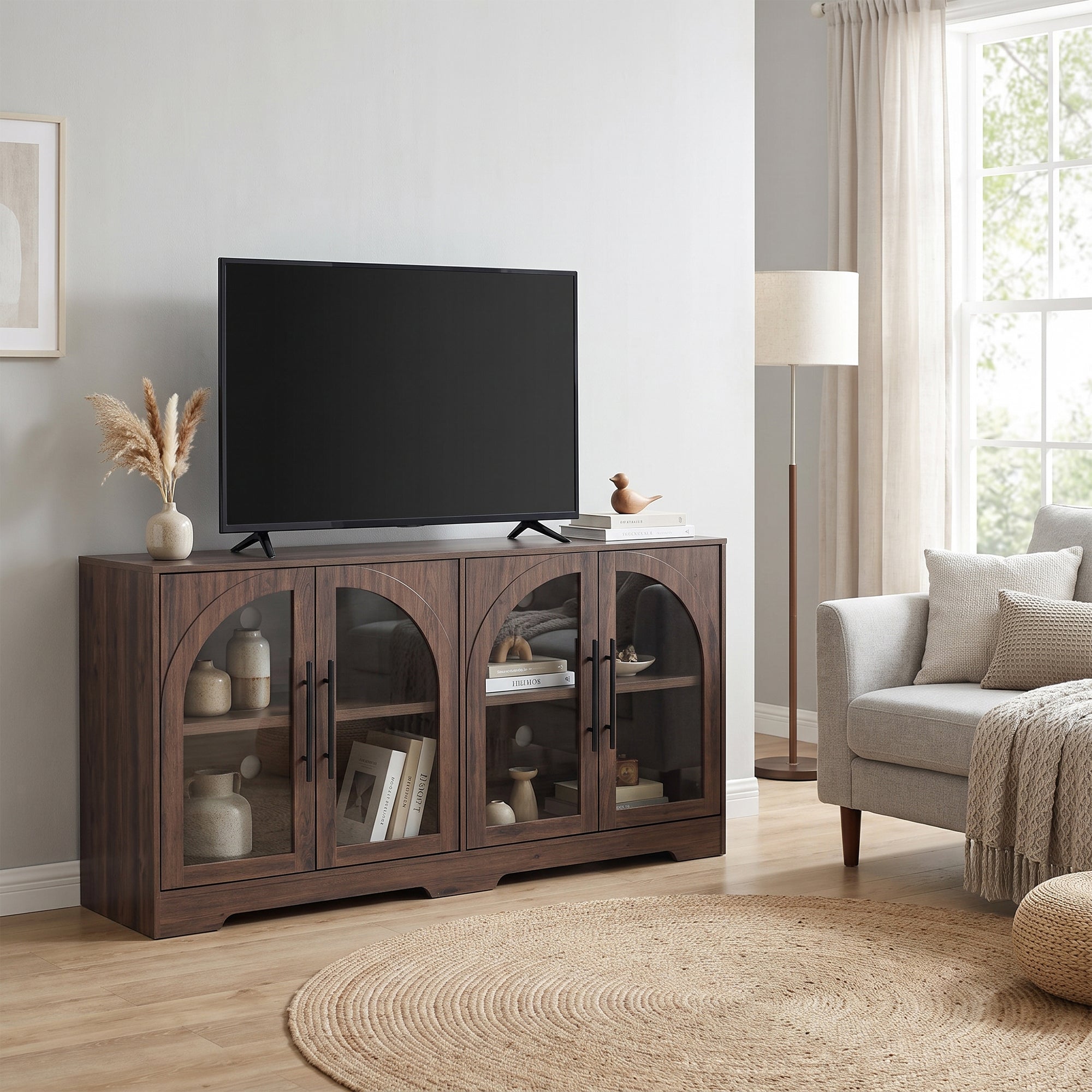 55 Inch TV Stand Console Sideboard Buffet with Adjustable Shelves