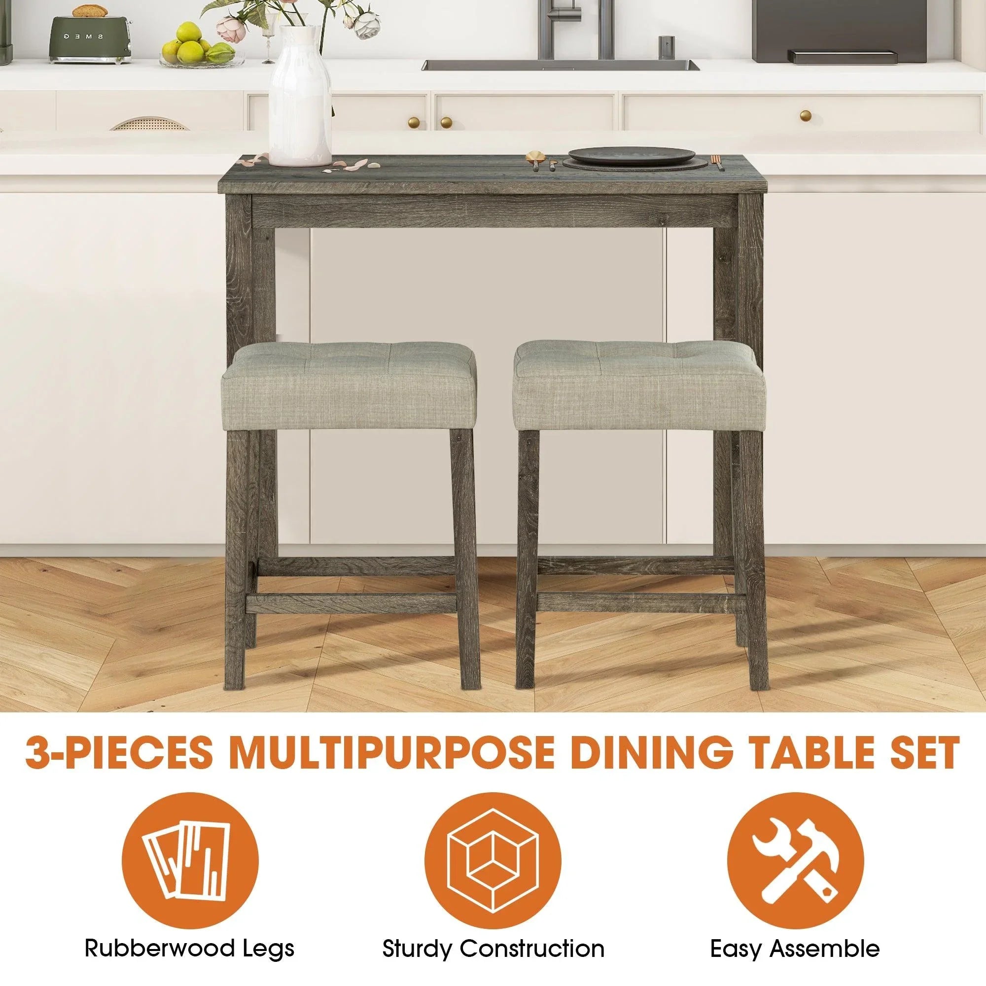 1 juego de mesa de comedor de desayuno tradicional con 2 taburetes para apartamento
