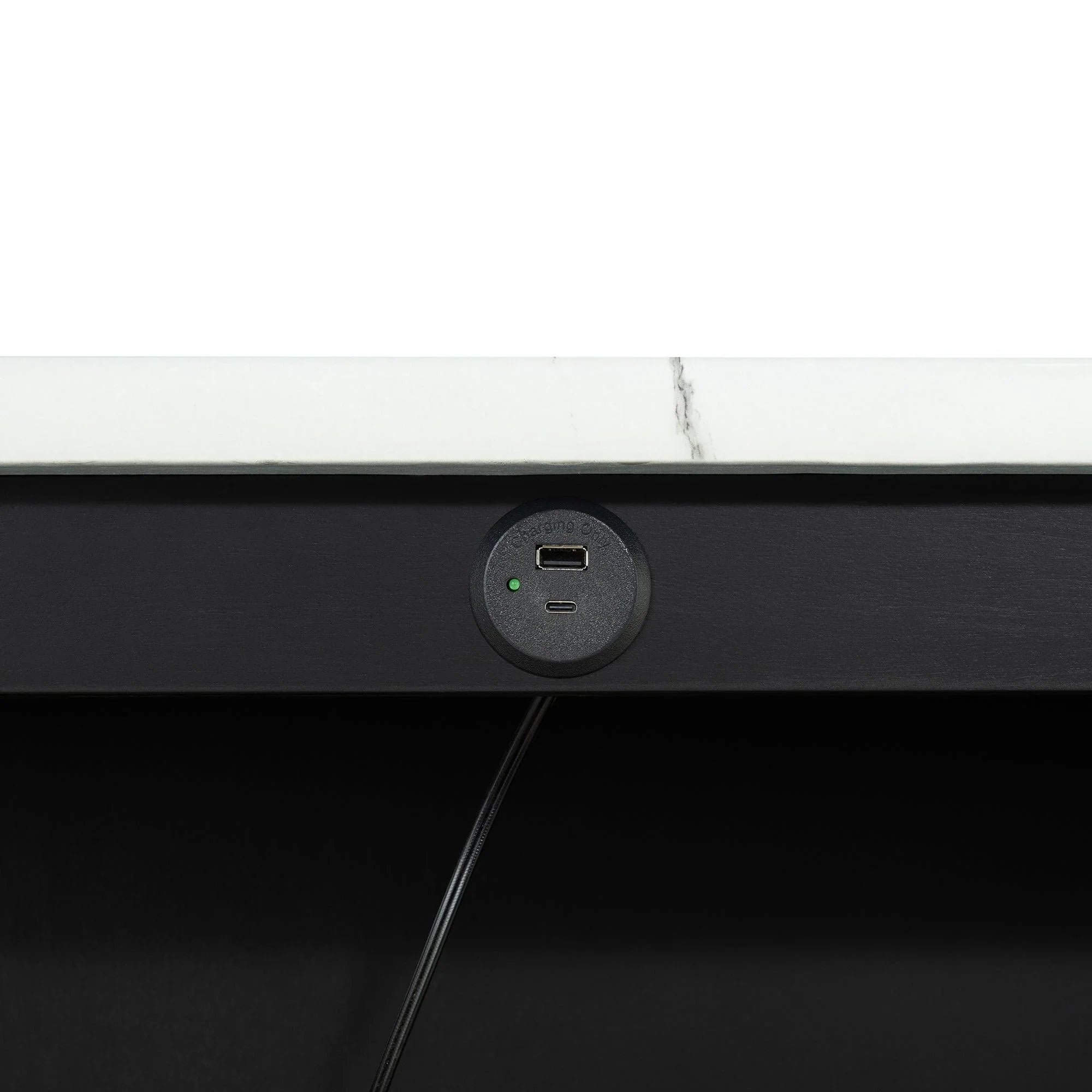Juego de mesa de comedor moderna de 91 cm con dos taburetes, tablero brillante y puertos de carga USB-A y USB-C.
