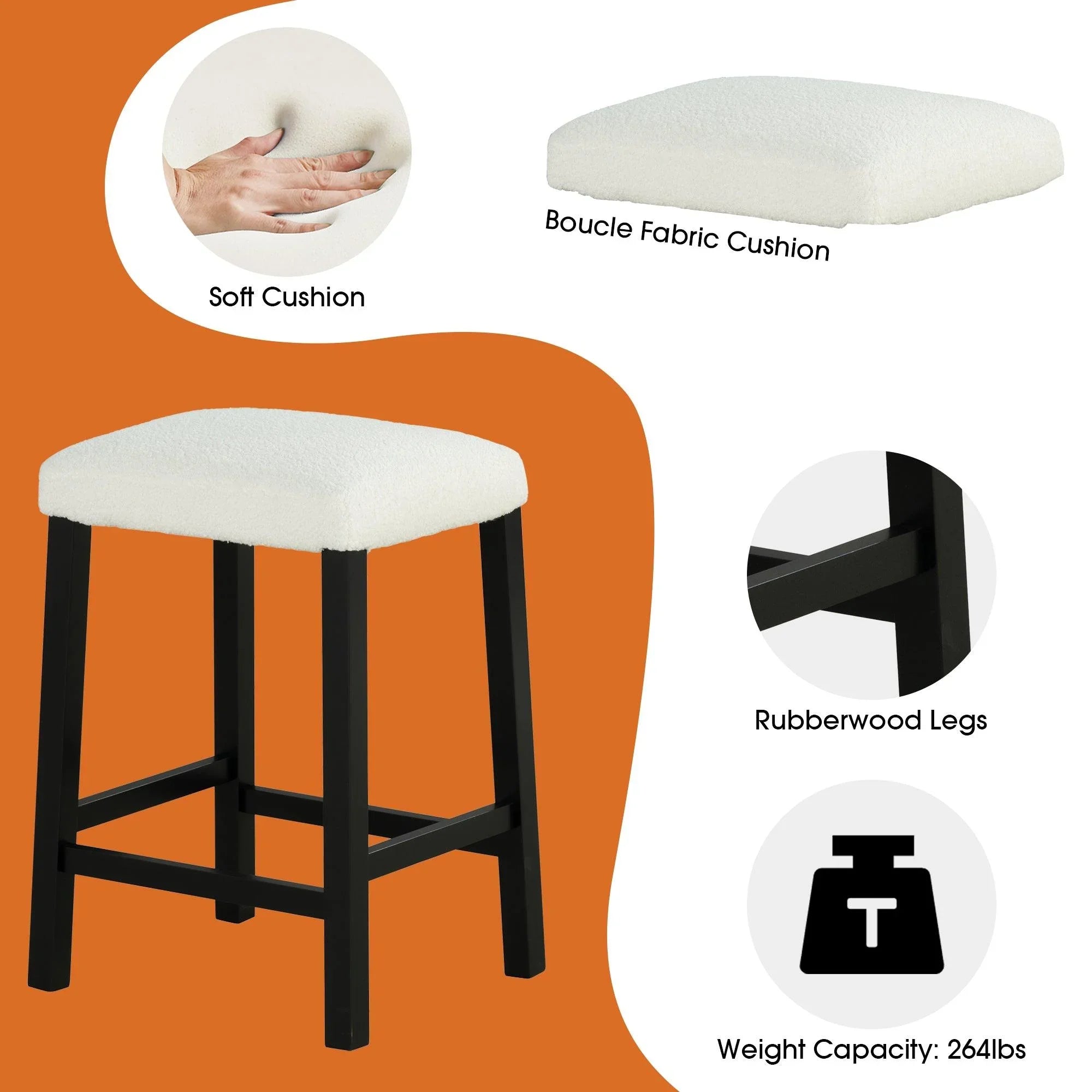 Juego de mesa de comedor moderna de 91 cm con dos taburetes, tablero brillante y puertos de carga USB-A y USB-C.