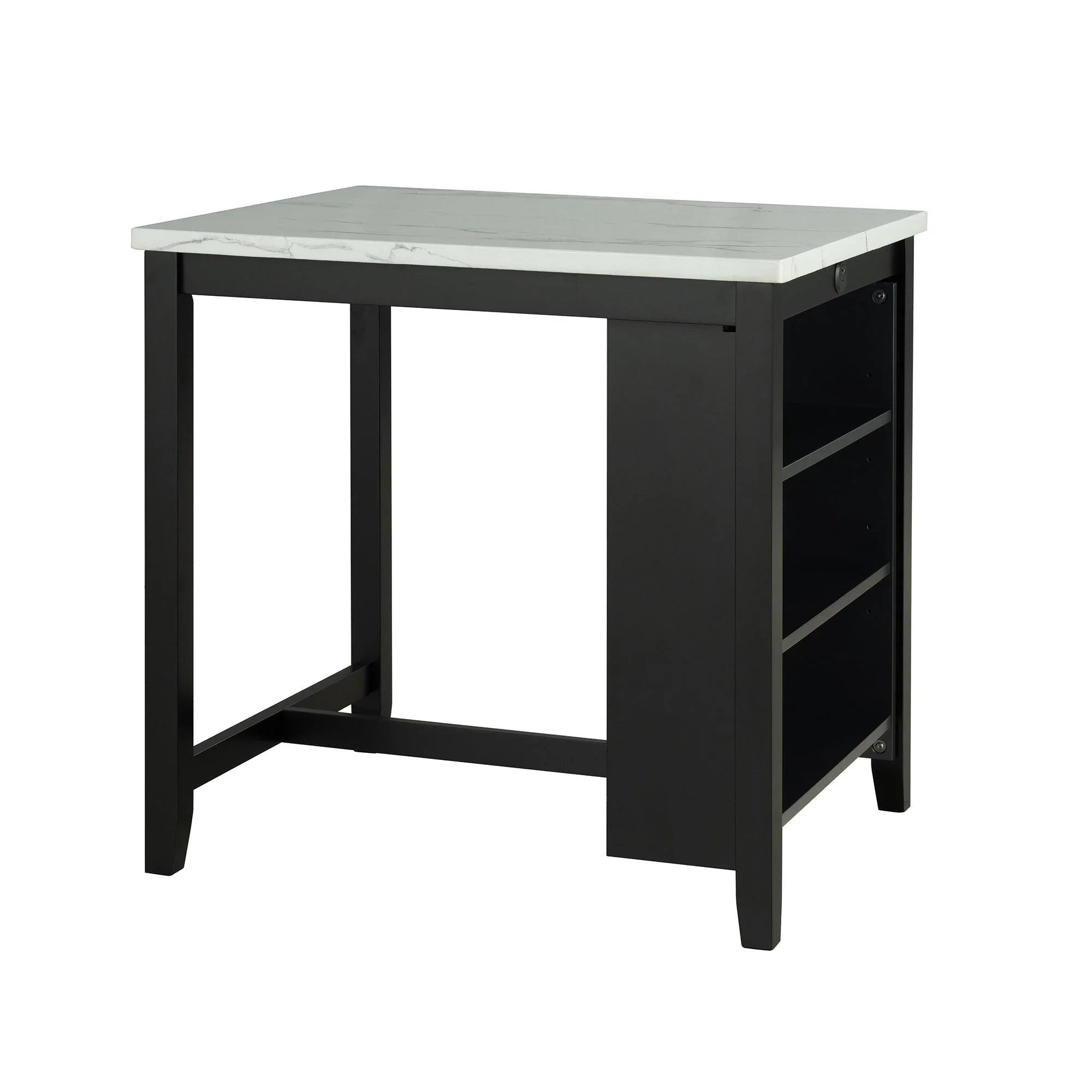 Juego de mesa de comedor moderna de 91 cm con dos taburetes, tablero brillante y puertos de carga USB-A y USB-C.