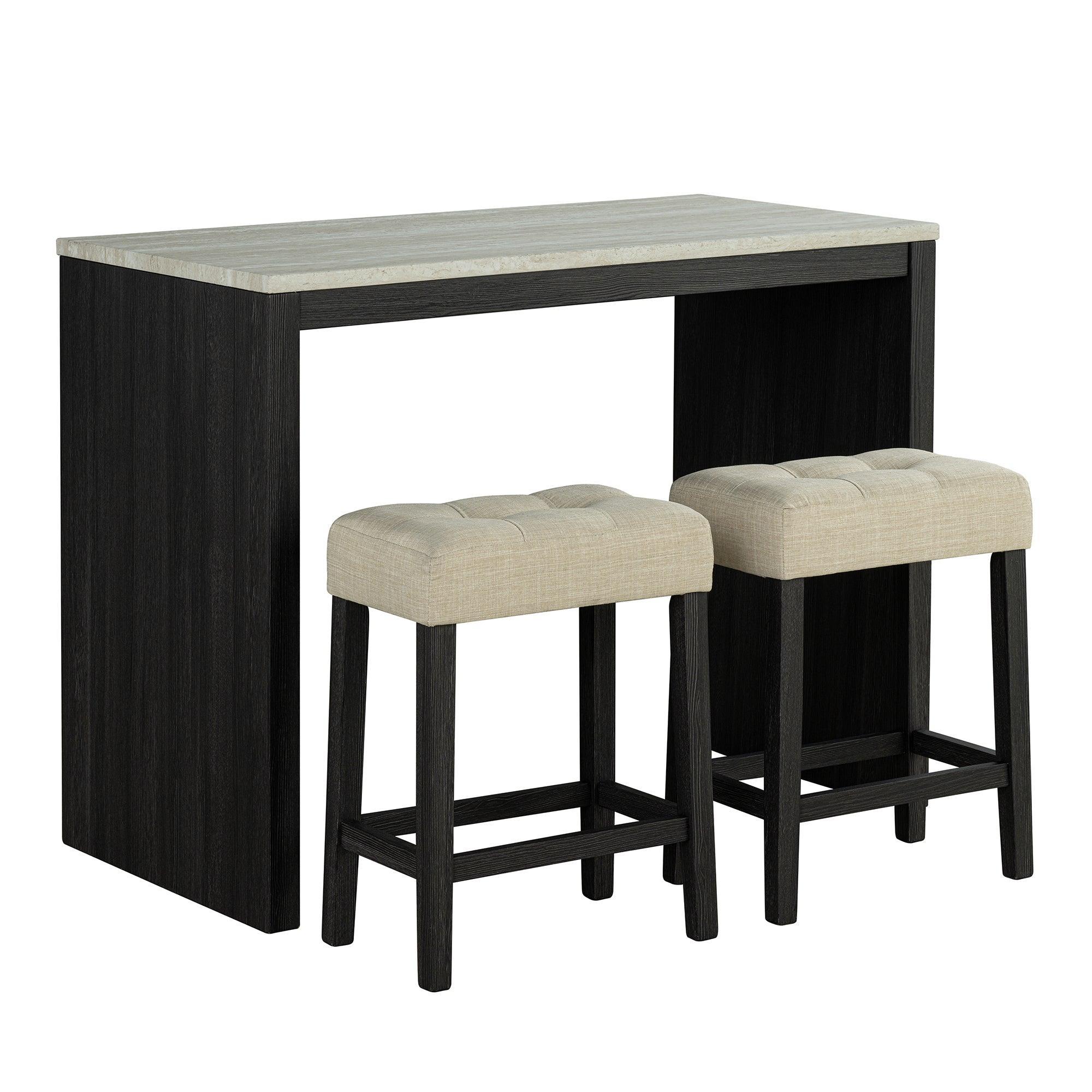 Juego de mesa de comedor moderna de 122 cm con 2 taburetes para apartamento, con tablero de travertino