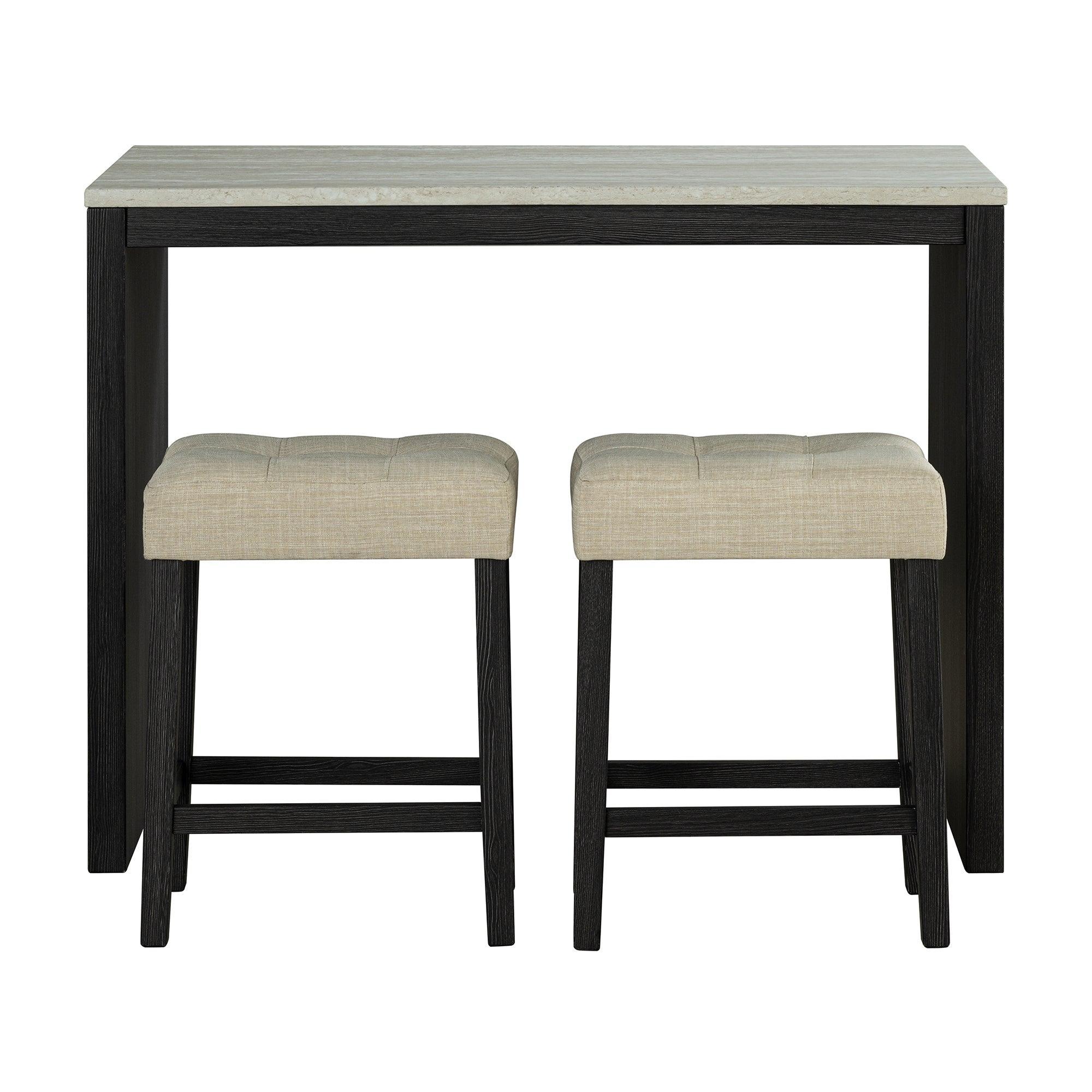 Juego de mesa de comedor moderna de 122 cm con 2 taburetes para apartamento, con tablero de travertino