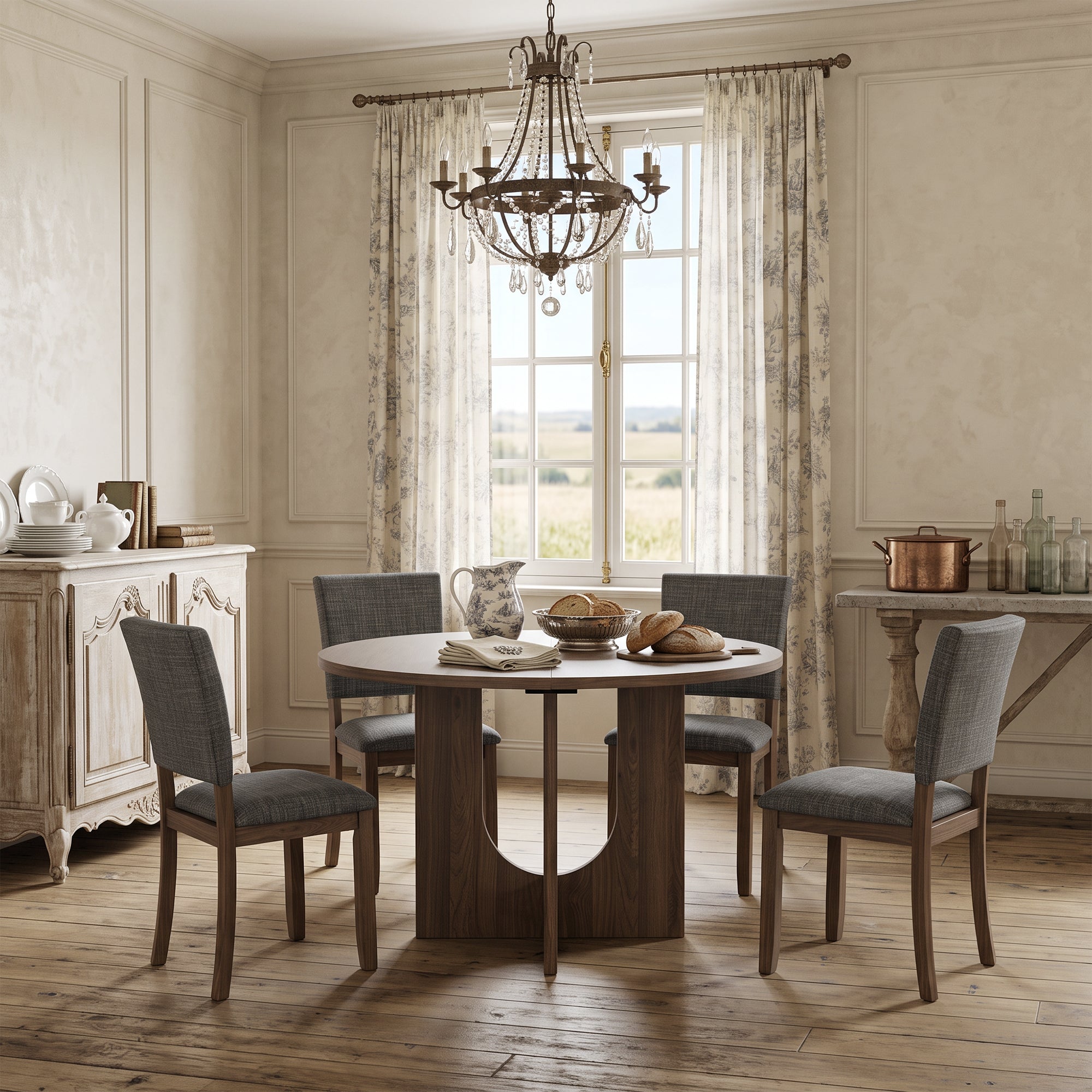 Juego de mesa de comedor de 5 piezas de madera maciza de caucho de 48" de ancho con respaldo de silla en forma de diamante