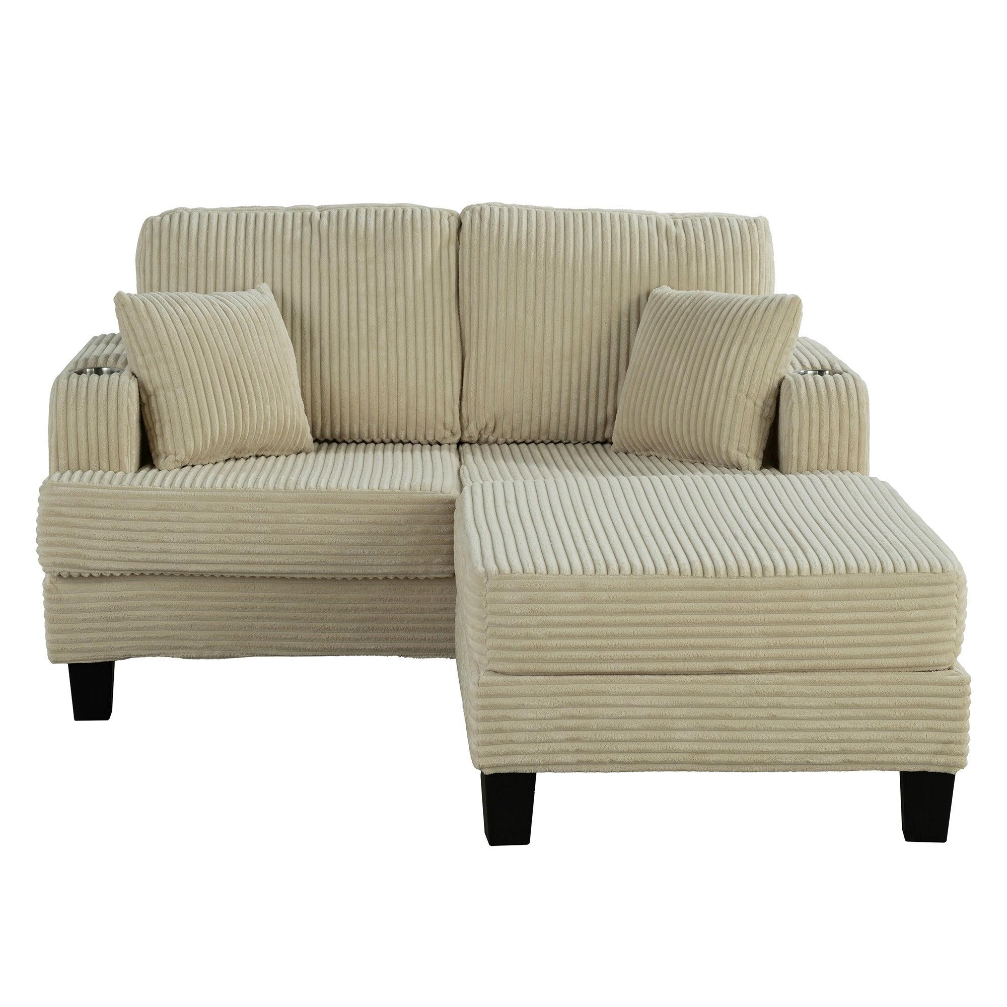 Conjunto de sofá cómodo beige de 3 piezas, sofá de 3 plazas y sofá de dos plazas con otomana de almacenamiento para sala de estar con USB, bolsillos laterales y almohadas incluidas.