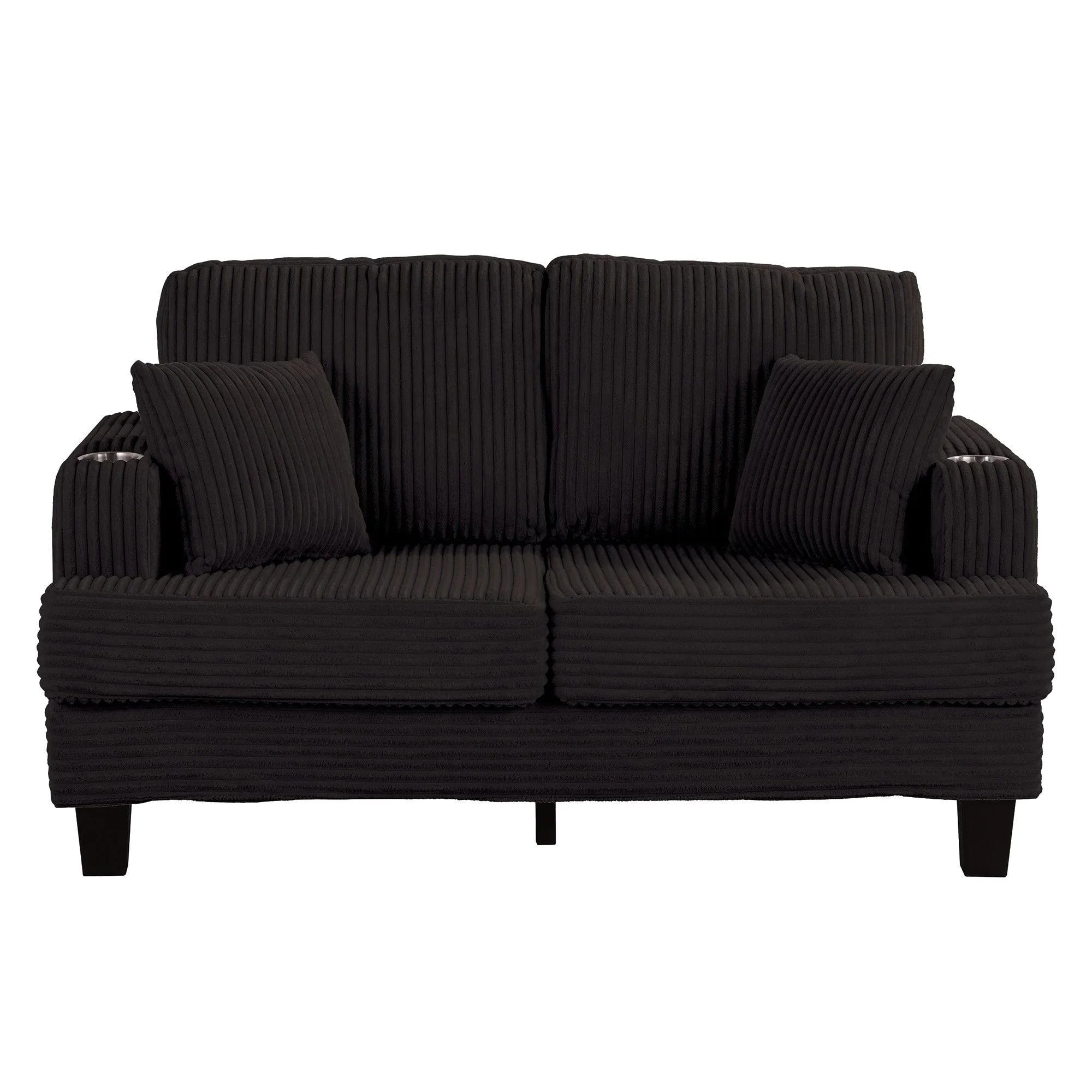 Conjunto de sofá cómodo de 3 piezas, color negro, de 3 plazas y loveseat, con otomana de almacenamiento para sala de estar, con USB, bolsillos laterales y almohadas incluidas.