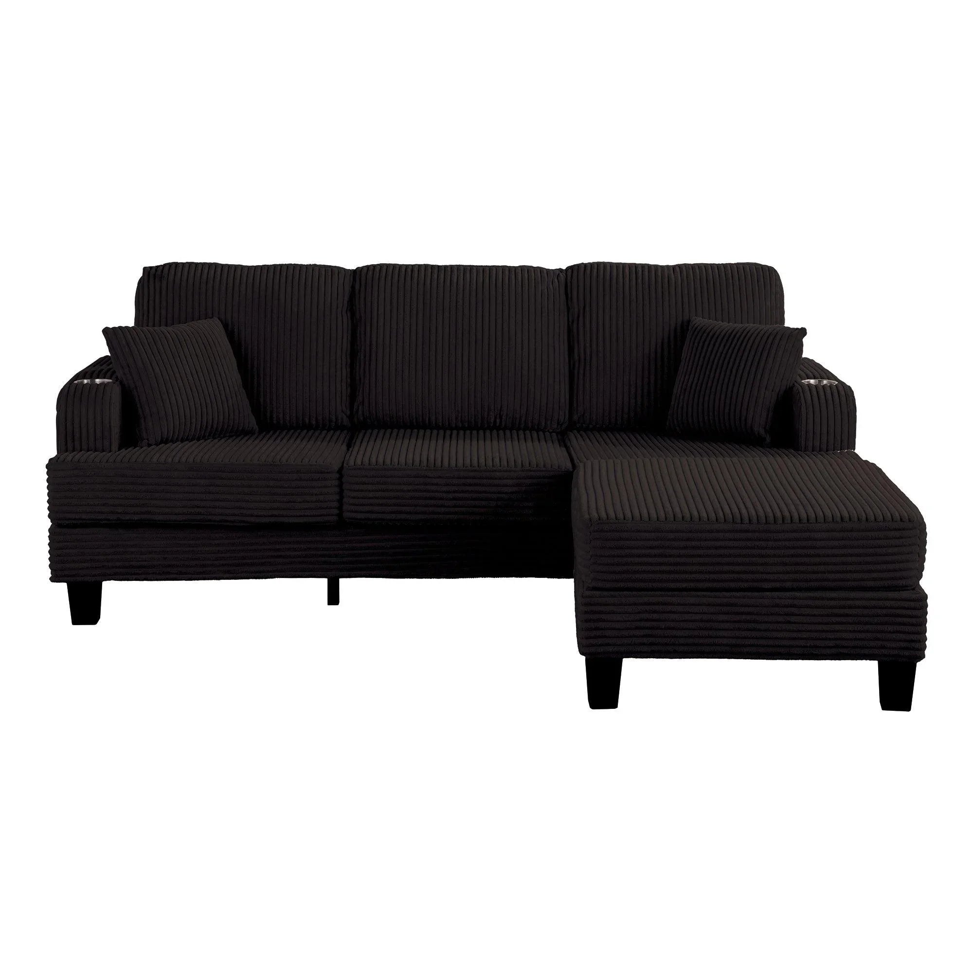 Conjunto de sofá cómodo de 3 piezas, color negro, de 3 plazas y loveseat, con otomana de almacenamiento para sala de estar, con USB, bolsillos laterales y almohadas incluidas.
