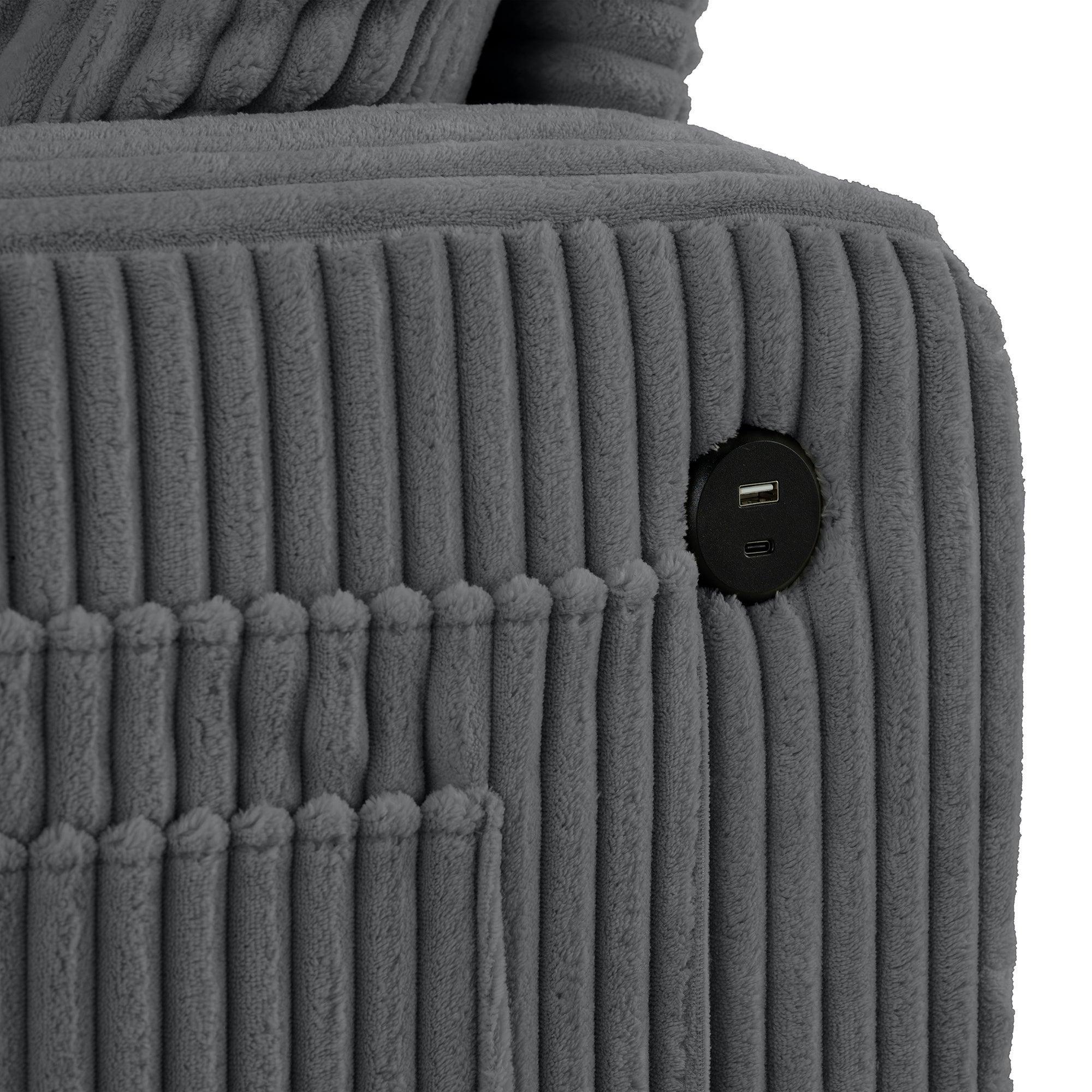 Conjunto de 3 piezas gris oscuro: cómodo sofá de 3 plazas y sofá de dos plazas con otomana de almacenamiento para sala de estar con USB, bolsillos laterales y almohadas incluidas.