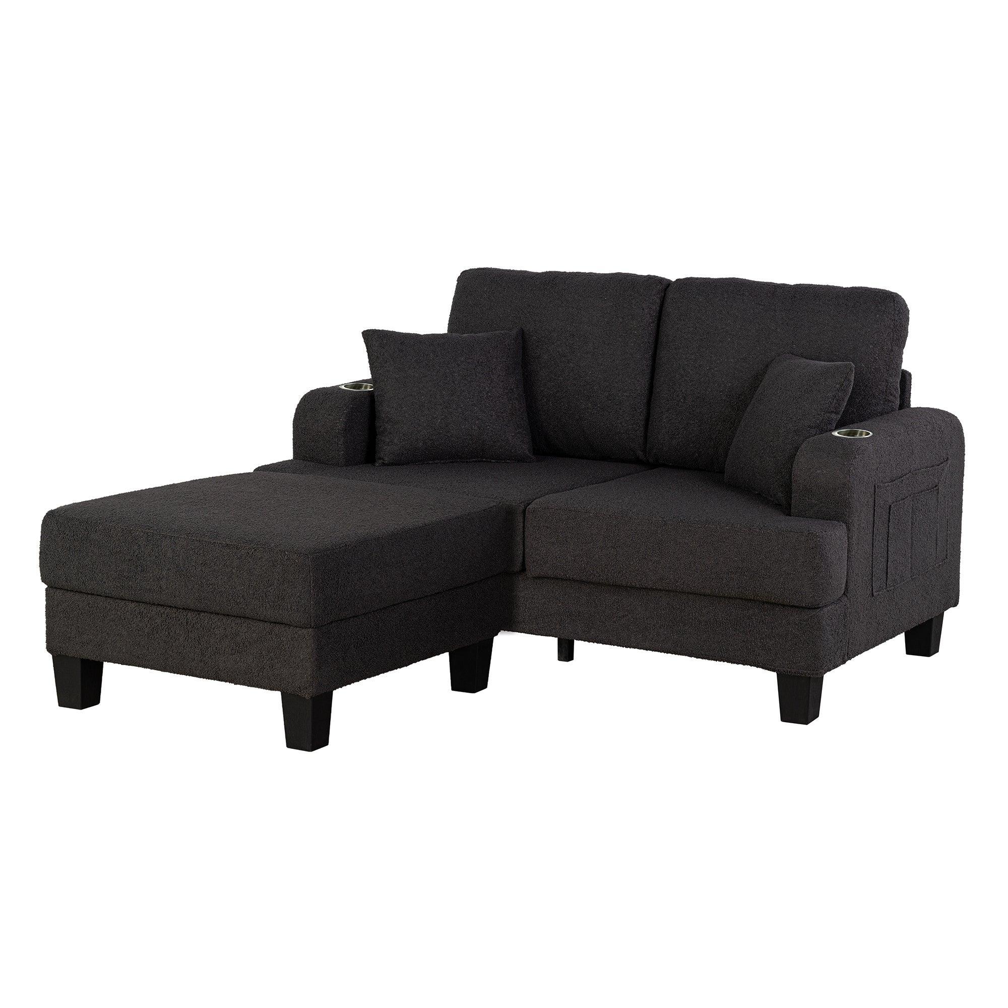 Dark Gray 3-Piece Sofa Set with Storage Ottoman & USB Charging