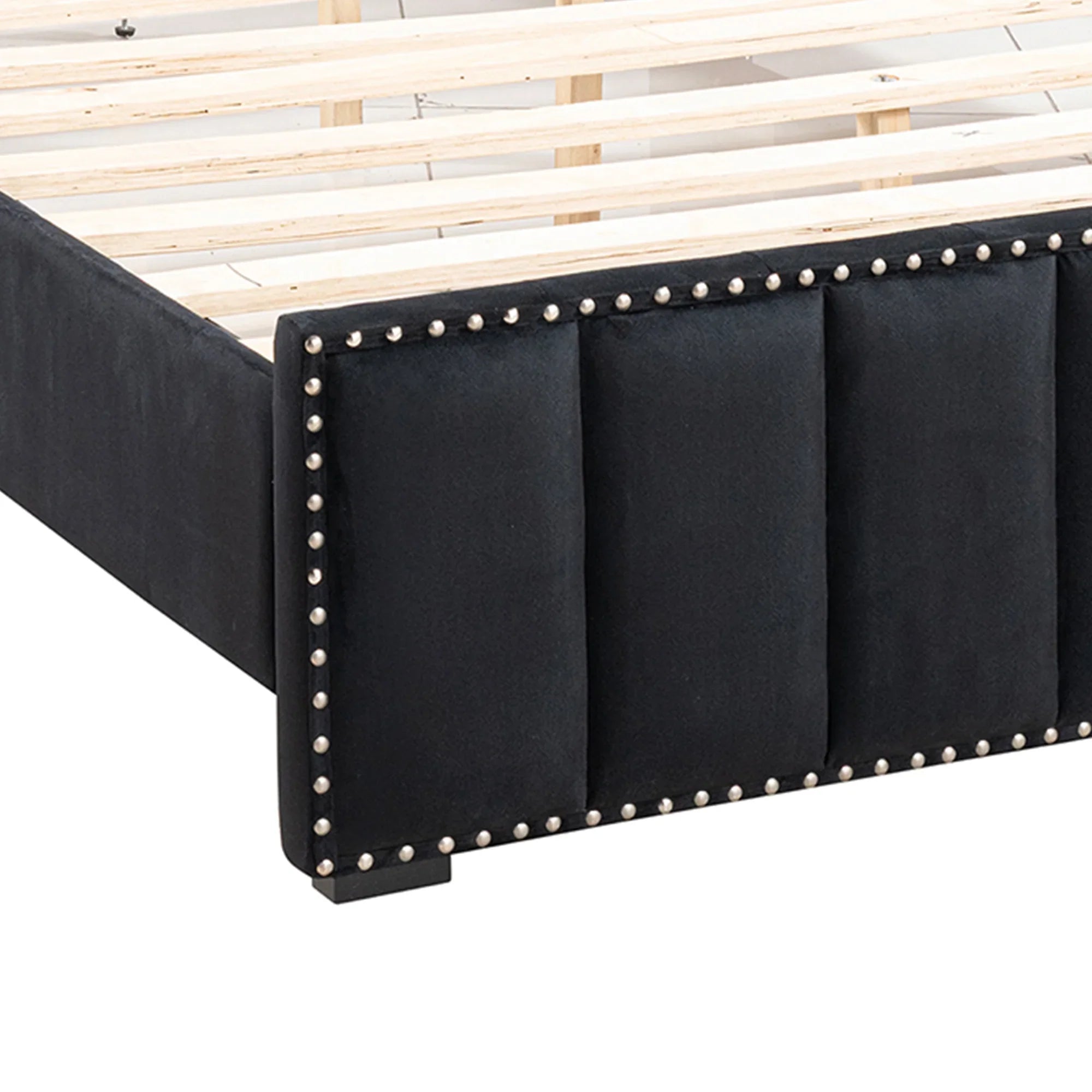 Cama de plataforma beige con elegante diseño capitoné, mueble de dormitorio duradero con soporte de listones de madera, sin necesidad de somier.