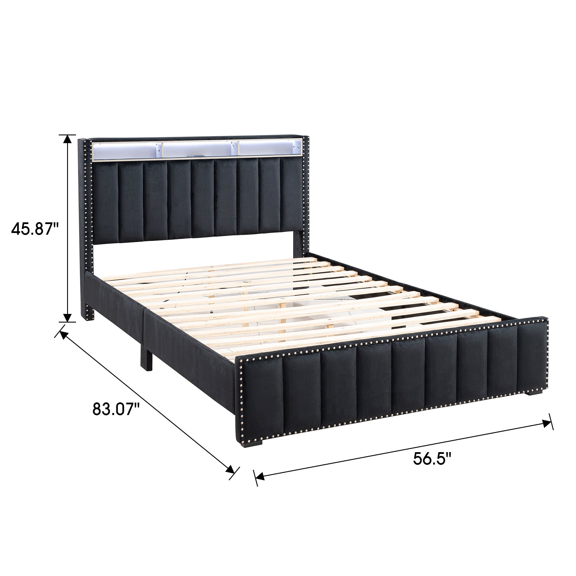 Farese Full & Queen Platform Bed Frame Storage Headboard with LED Light, No Box Spring Needed