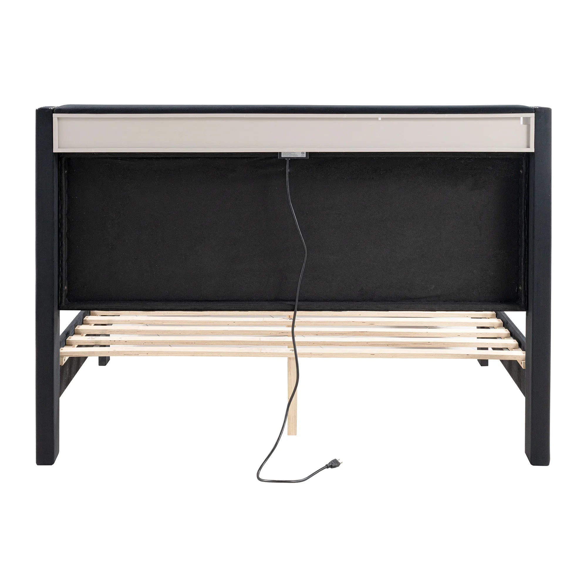 Cama de plataforma beige con elegante diseño capitoné, mueble de dormitorio duradero con soporte de listones de madera, sin necesidad de somier.