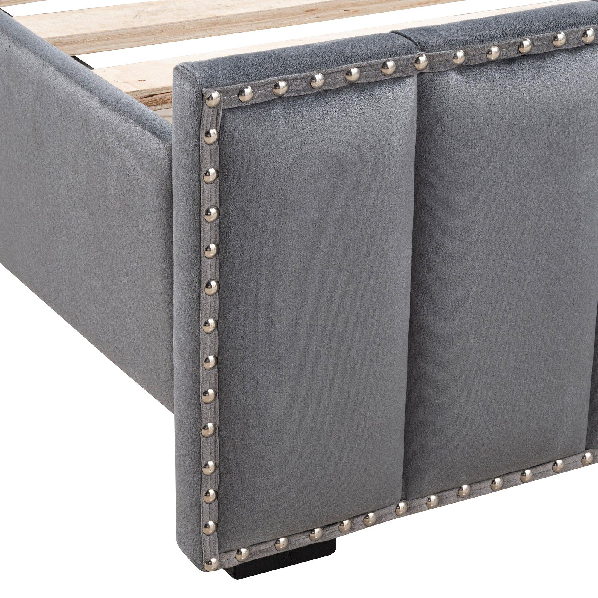 Cama de plataforma beige con elegante diseño capitoné, mueble de dormitorio duradero con soporte de listones de madera, sin necesidad de somier.