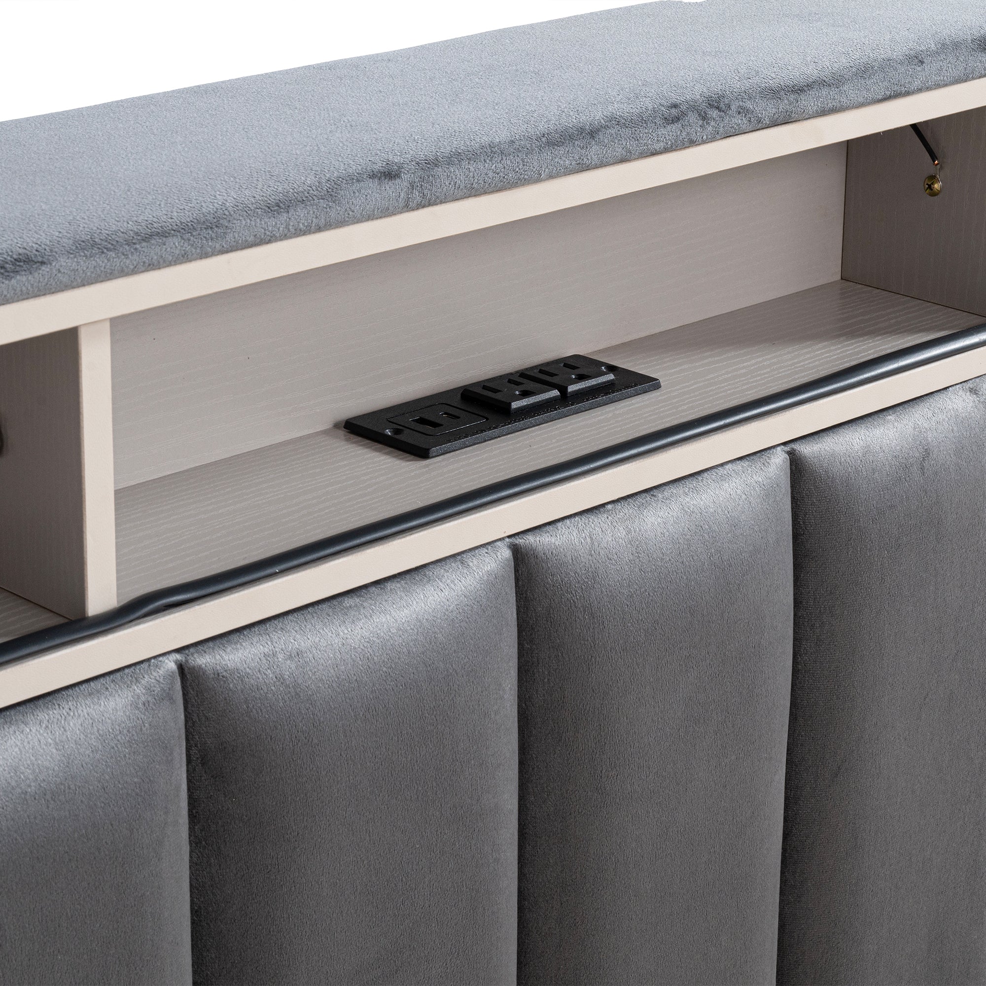 Farese Full & Queen Platform Bed Frame Storage Headboard with LED Light, No Box Spring Needed