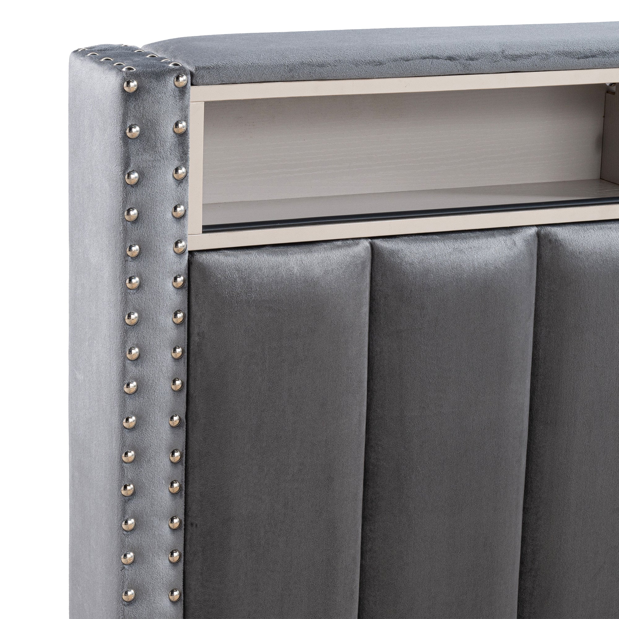 Farese Full & Queen Platform Bed Frame Storage Headboard with LED Light, No Box Spring Needed